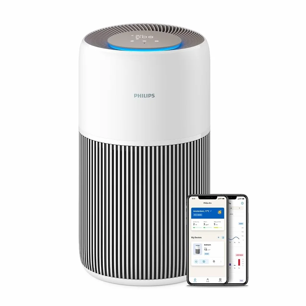 Philips Purificador de aire Serie 2200, HEPA NanoProtect + Filtro de carbón activo, CADR 400m³/h para 104m², Personas alérgicas, Ultra silencioso, Filtro inteligente y duradero (AC2210/10)