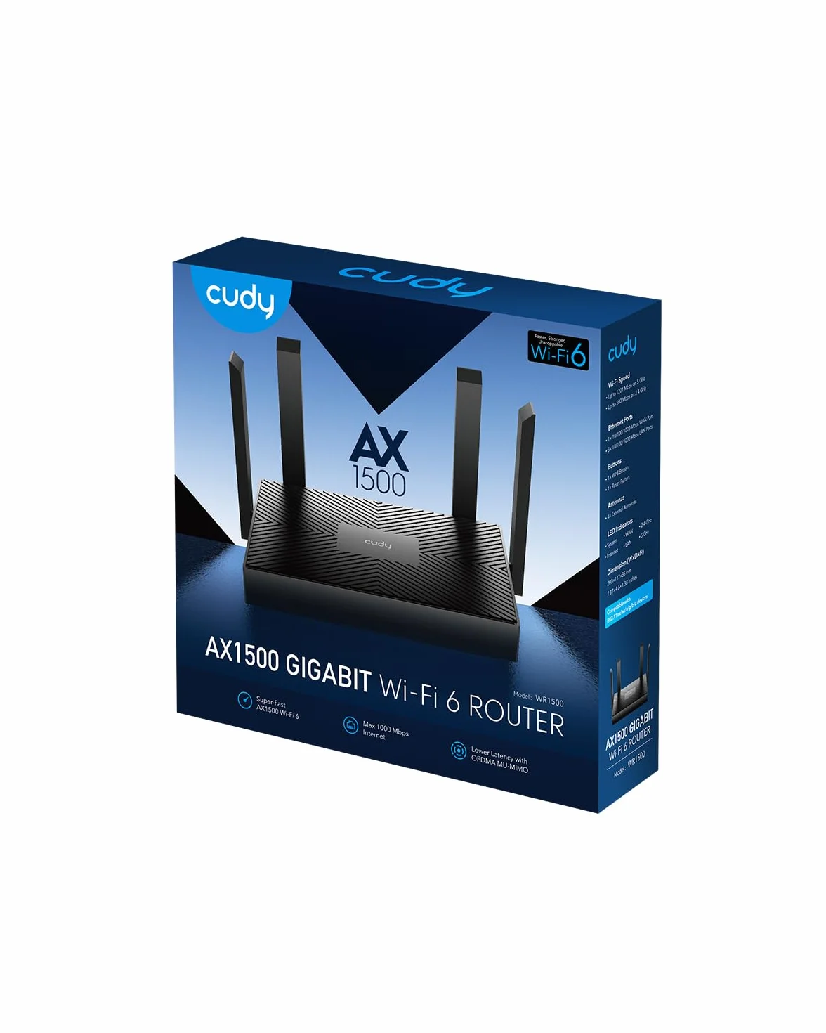 Cudy AX1500 Router Wi-Fi 6 Dual Band – Router Internet 802.11ax, Punto de Acceso, con 4 Antenas de 5 dBi, MU-MIMO, Beamforming, OFDMA y Seguridad WPA3 – Modelo WR1500