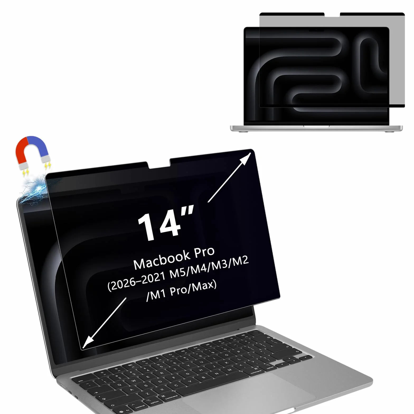 Pantalla Magnético Privacidad para MacBook Pro 14 pulgadas (2026–2021 M5/M4/M3/M2/M1 Pro/Max), Portátiles Privacidad para Mac 14,2", Filtro Luz Azul Antiespía, Protector de Pantalla Extraíble