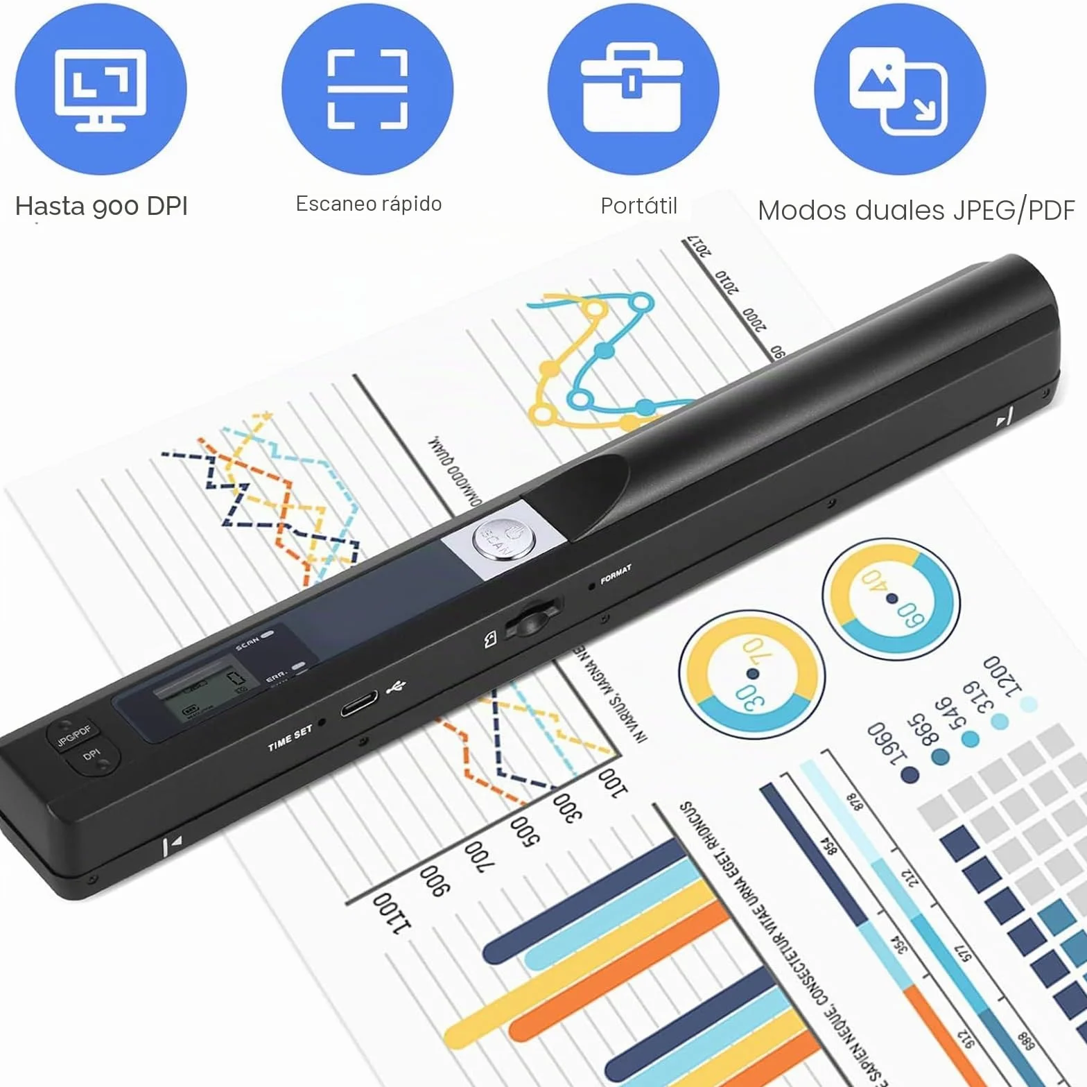 Escáner de Documentos portátil 900 dpi, Escáner de Fotos A4 Recargable por USB con Tarjeta SD 16GB