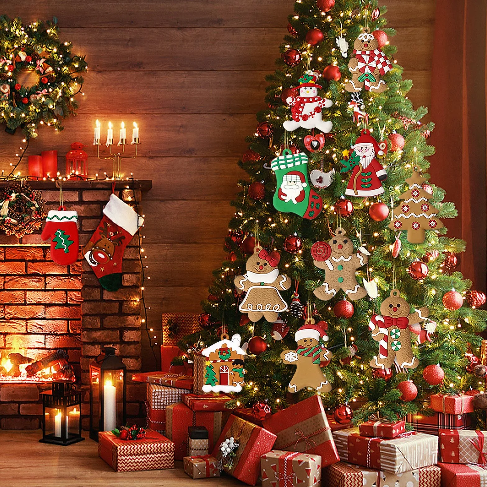 Adornos Navideños de Pan de Jengibre 20 Piezas Mini Colgantes para Árbol de Navidad