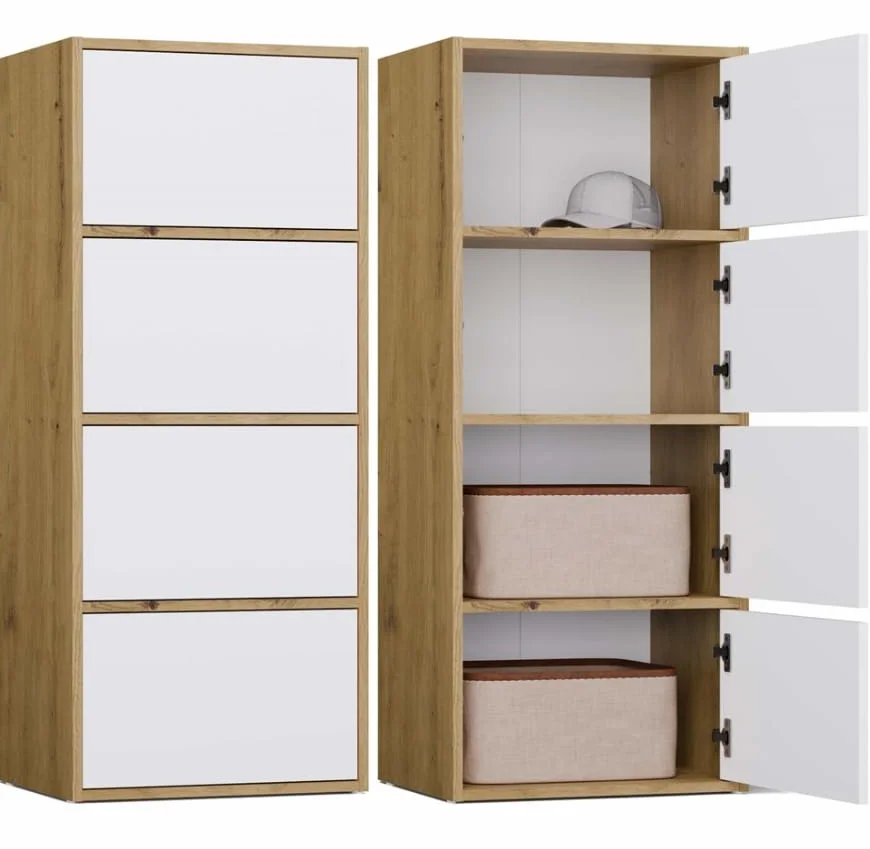 BDW Alma - Cómoda Moderna con 4 Puertas (50 x 119 x 40 cm, Sistema Tip-ON) - Roble Artesano/Blanco
