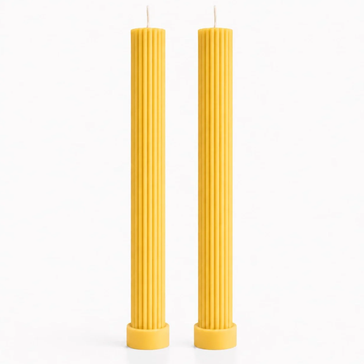 Velas Acanaladas Largas Cera de Colza Natural, Velas Decorativas Modernas Tipo Pilar Amarillas