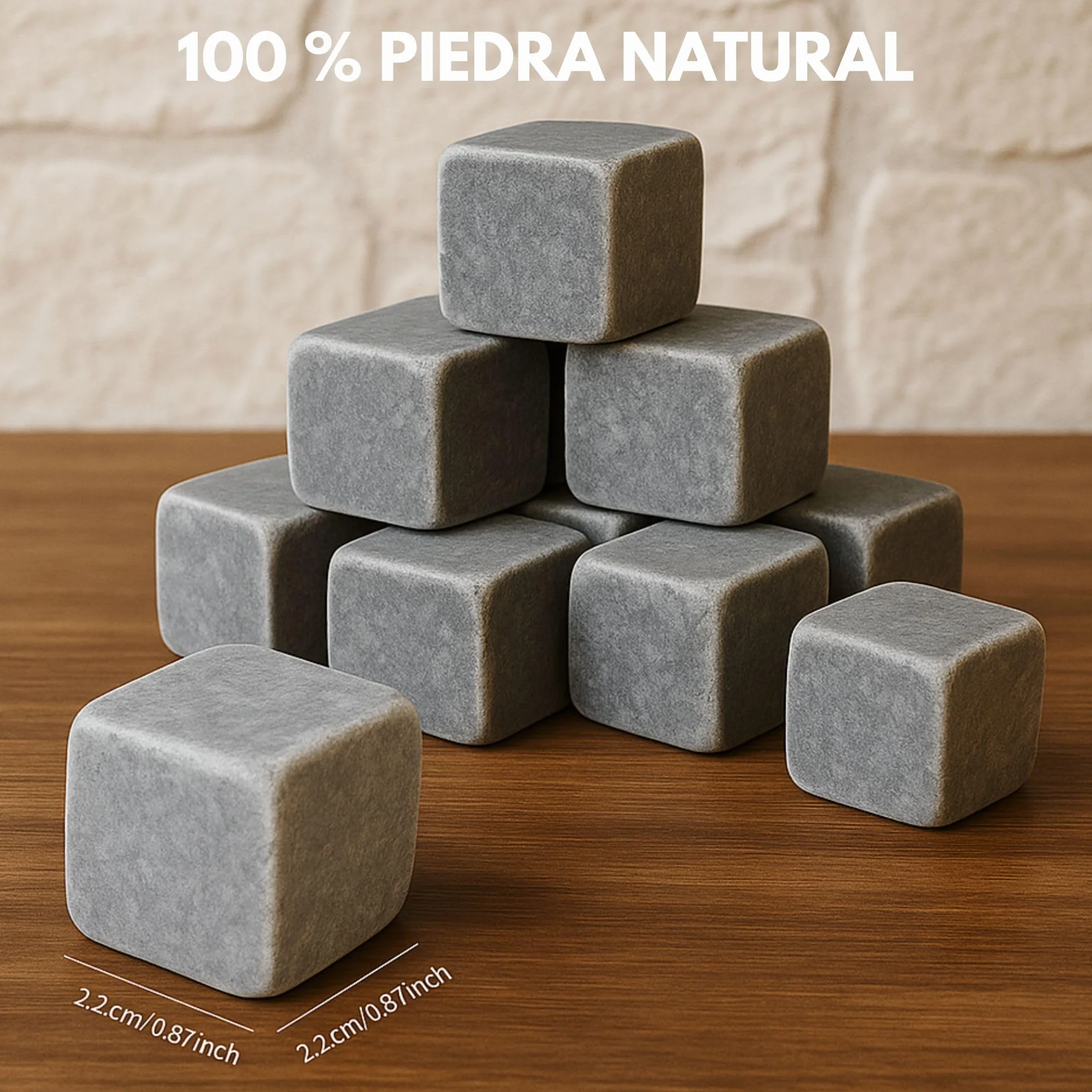 Set de 9 Cubitos para enfriar Piedras el Whisky, Whiskey Stones Esteatita Natural, para Enfriar Whiskey Vino y te sin sobre-enfriar ni Diluir, incl. Bolsa para Guardarlas – gris