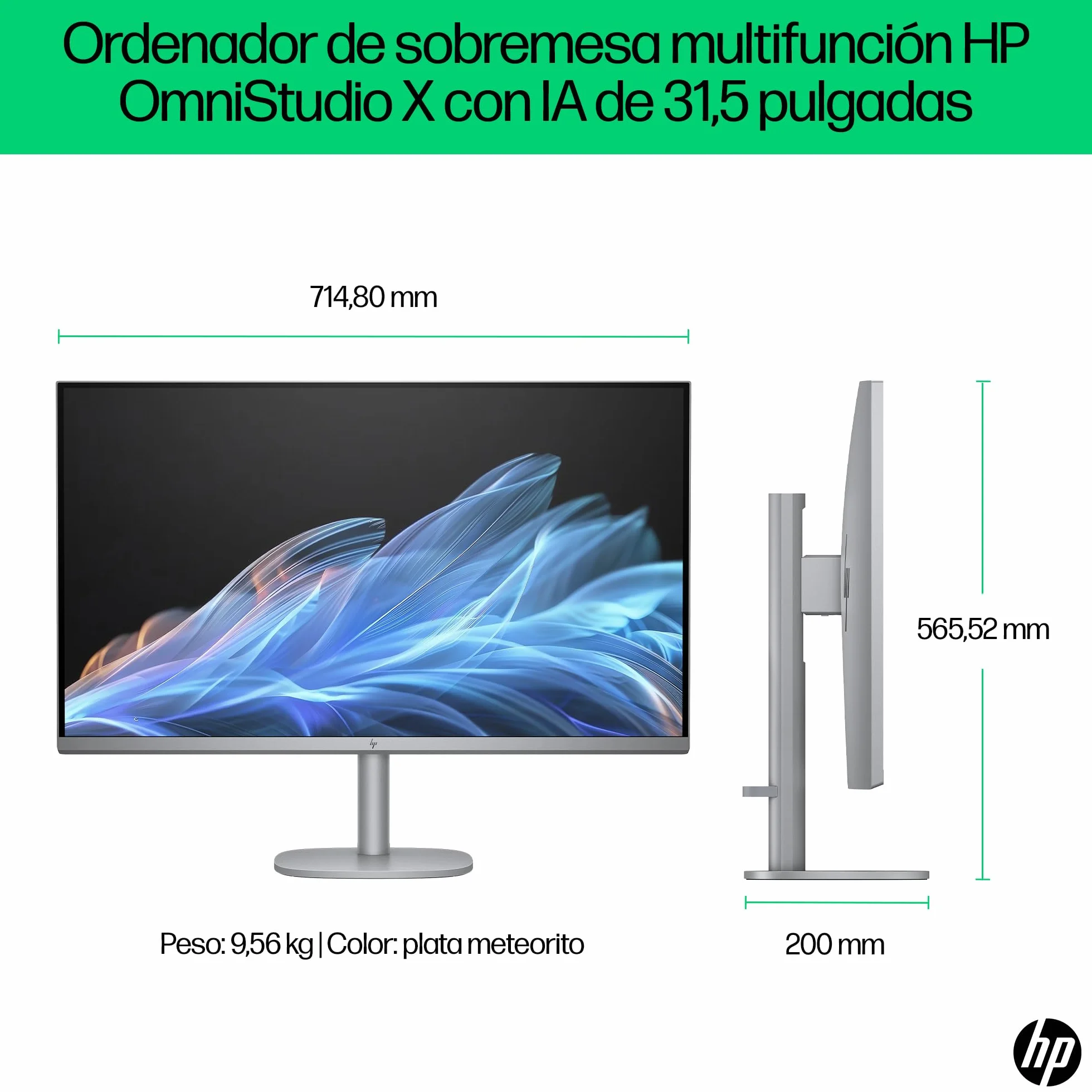 HP OmniStudio X All-in-One 32 UHD 4K (Procesador Intel Ultra 5-125H, 16GB RAM, 1TB SSD, Gráfica Intel ARC, Windows 11) - Teclado QWERTY Español - Silver
