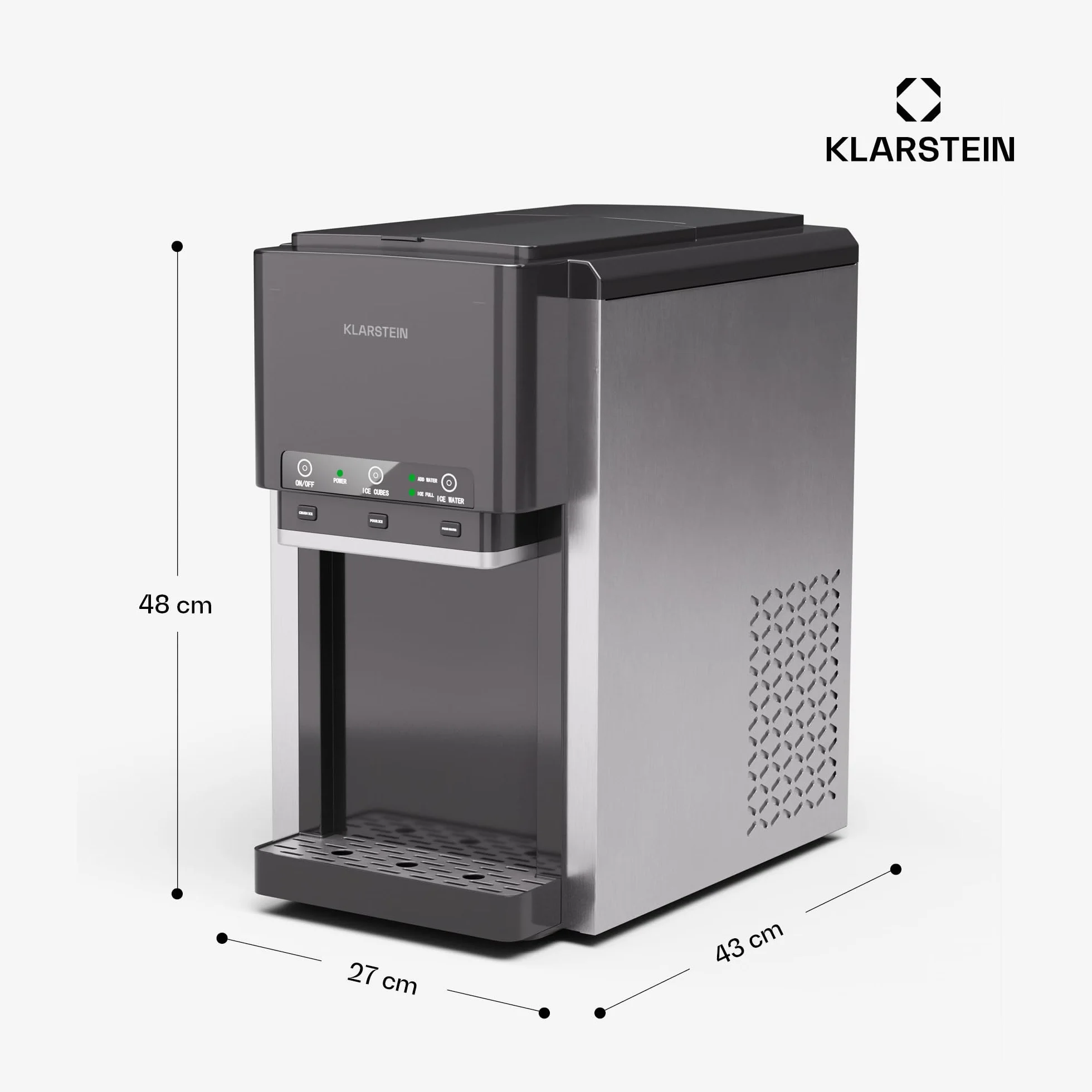 Klarstein ArcticBlend 3en1 máquina de hielo 20 kg/24h acero inoxidable negro