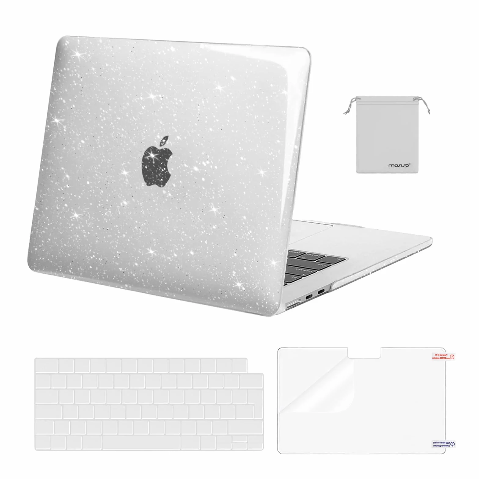 MOSISO Funda Compatible con MacBook Air 15 Pulgadas 2026-2023 A3448 M5 A3241 M4 A3114 M3 A2941 M2 Chip, Brillante Brillo Plástico Carcasa Dura&Tapa Teclado&Protector Pantalla&Bolsa,Traslucido