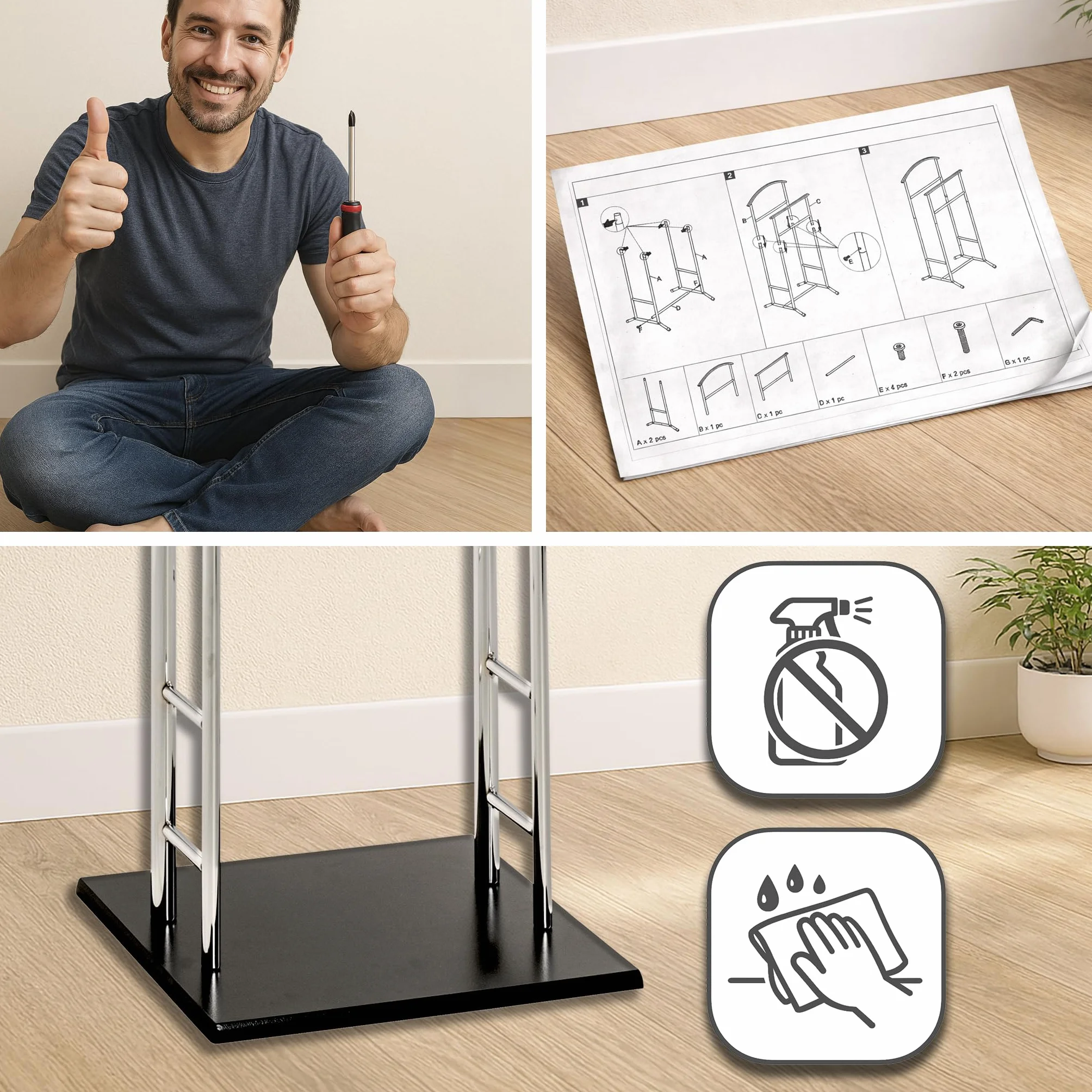 HAKU galán de noche madera maciza negro metal valet 47x112x29 cm moderno