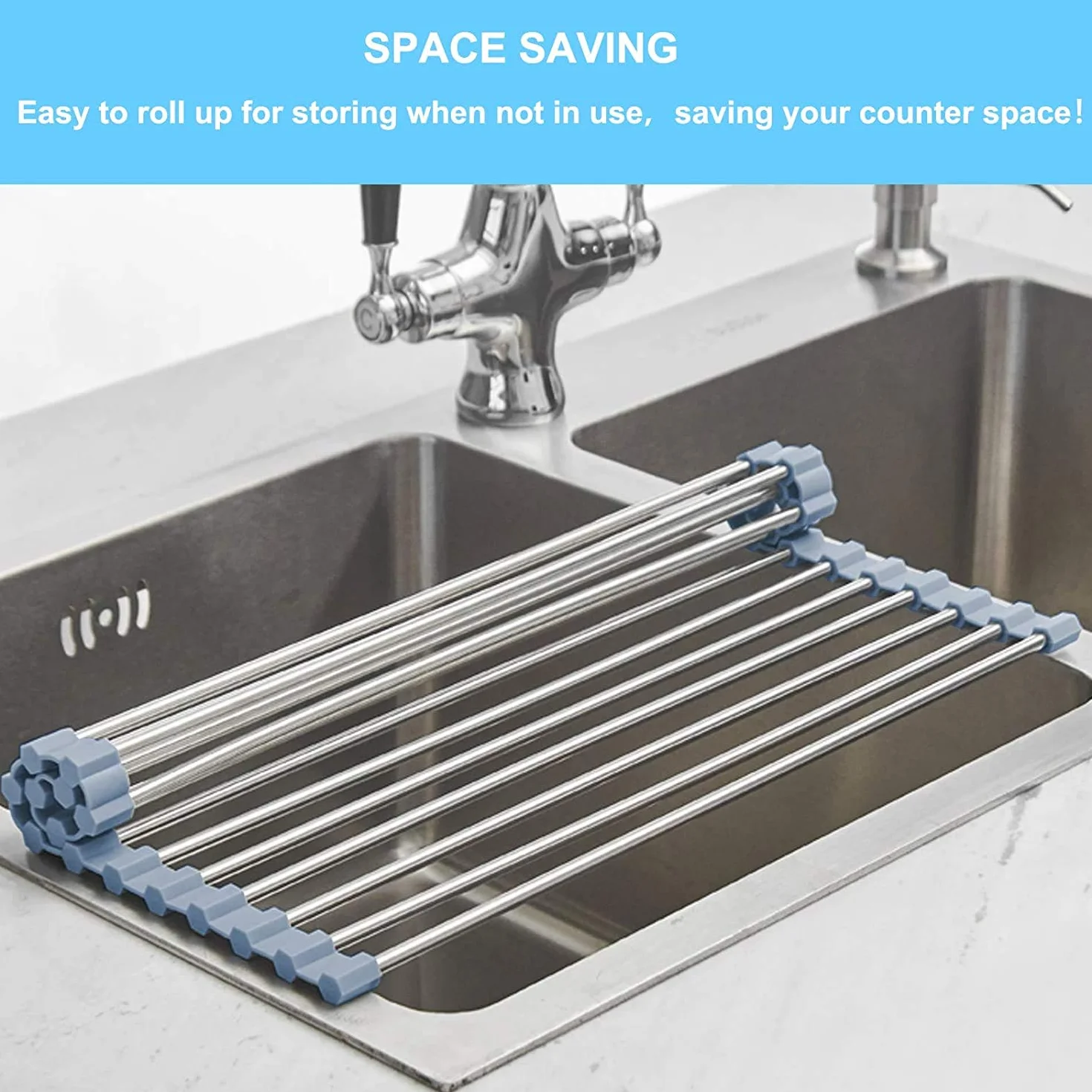 Seropy Escurridor de platos enrollable sobre fregadero, acero inoxidable, plegable