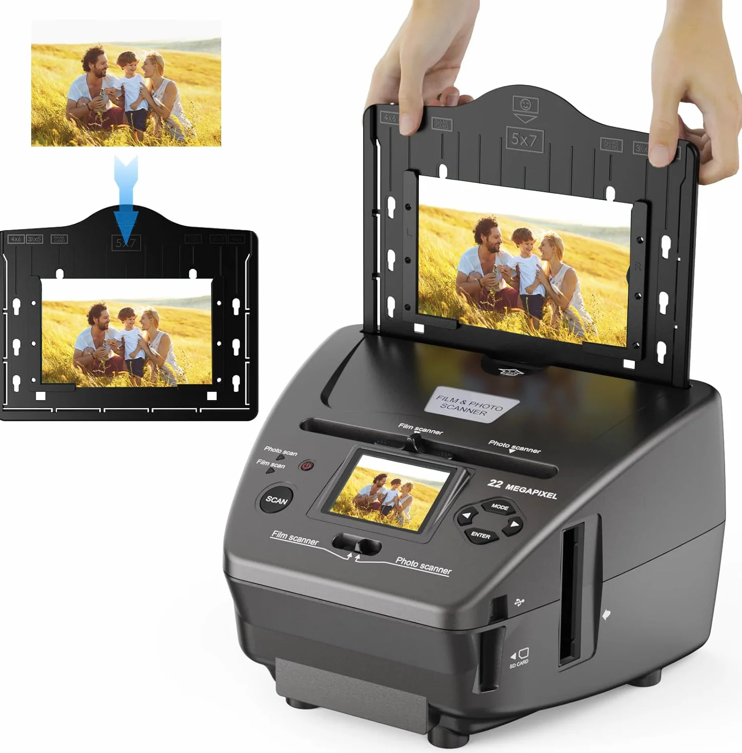 Escáner múltiple para Fotos, Diapositivas y negativas, Convierte Fotos negativas de 35 mm a Formato JPEG Digital, Software de edición de imágenes y Tarjeta de Memoria de 4 GB incluida