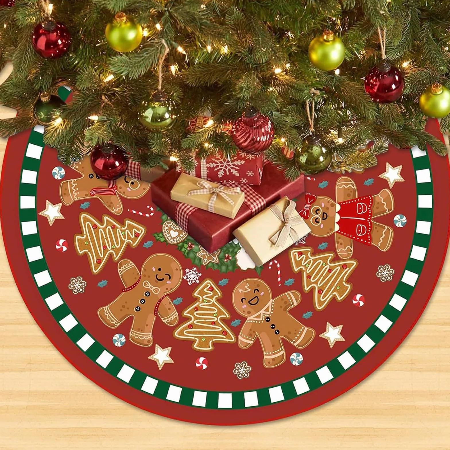Falda de Árbol de Navidad 90cm Reno Redonda Base Manta Pie Decoración Muñecos de Jengibre