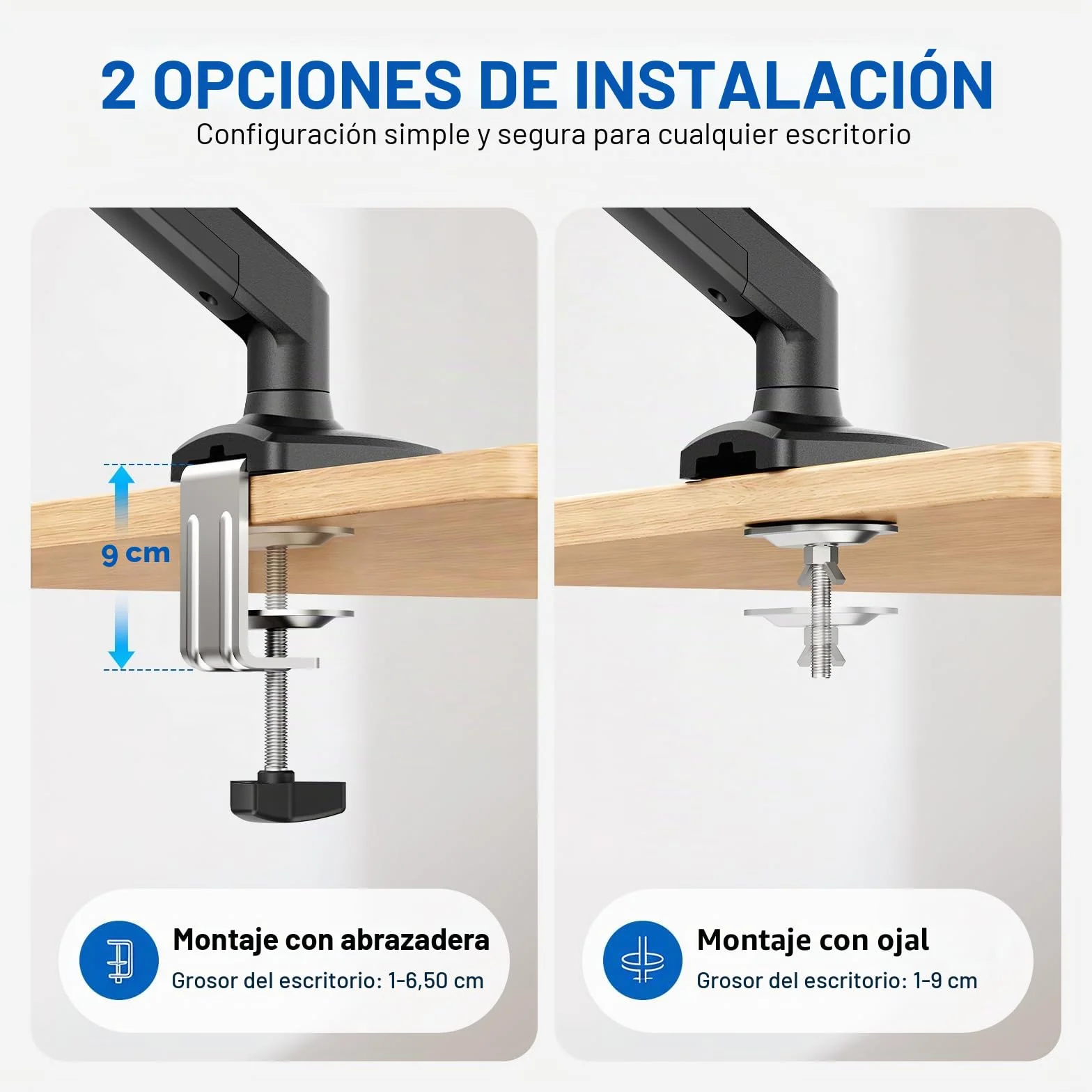 GRIFEMA GB2003-1 Soporte de Monitor con Resorte de Gas para Pantalla de Computadora de 13-32 Pulgadas, Altura Ajustable, VESA 75x75/100x100, Peso 2-9 kg, Negro