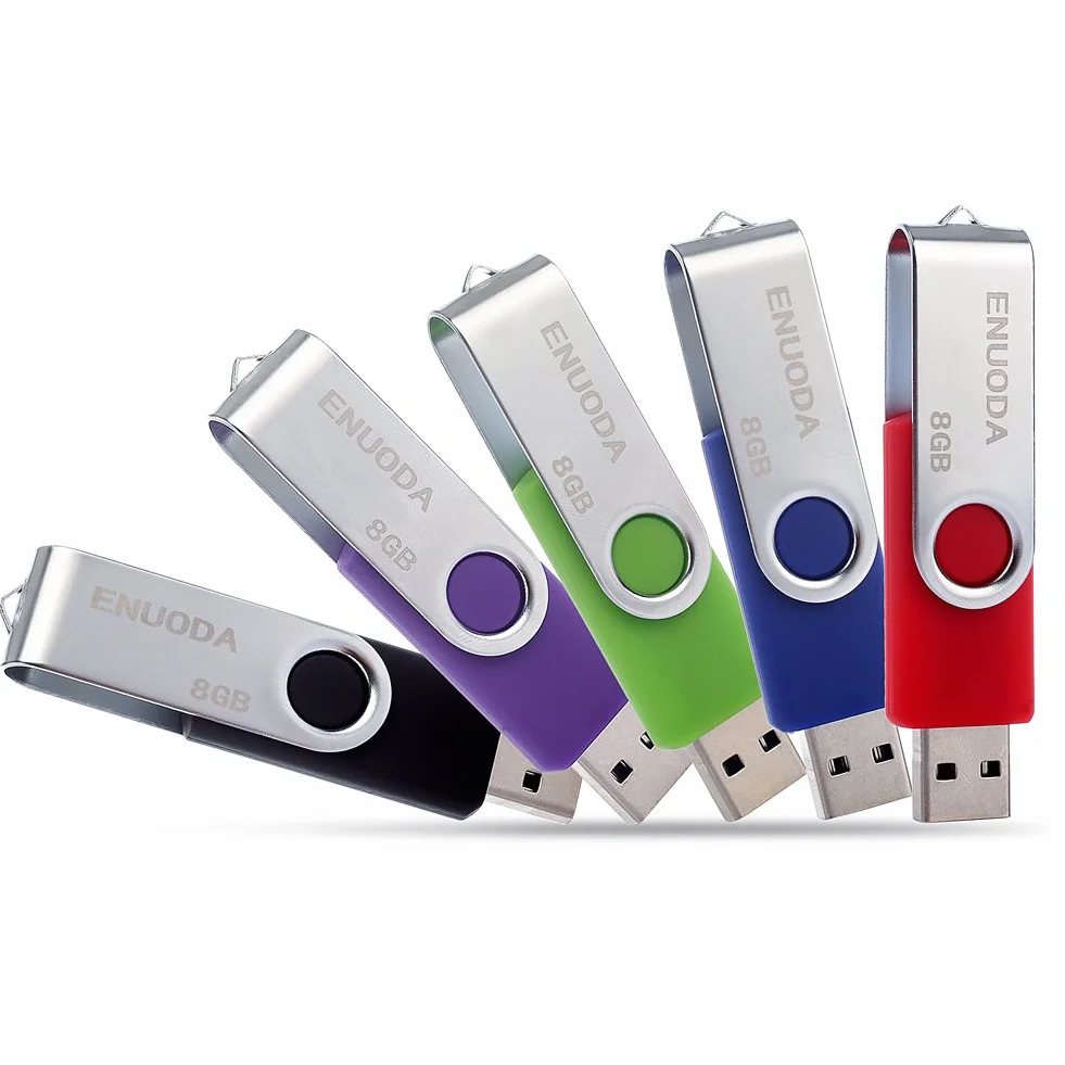 ENUODA Memorias USB 8GB 5 Piezas Pendrive USB 2.0 Stick Flash Drive Pivote Giratoria Plegable Diseño (5 Colores Mezclados: Azul Negro Rojo Verde Violeta)