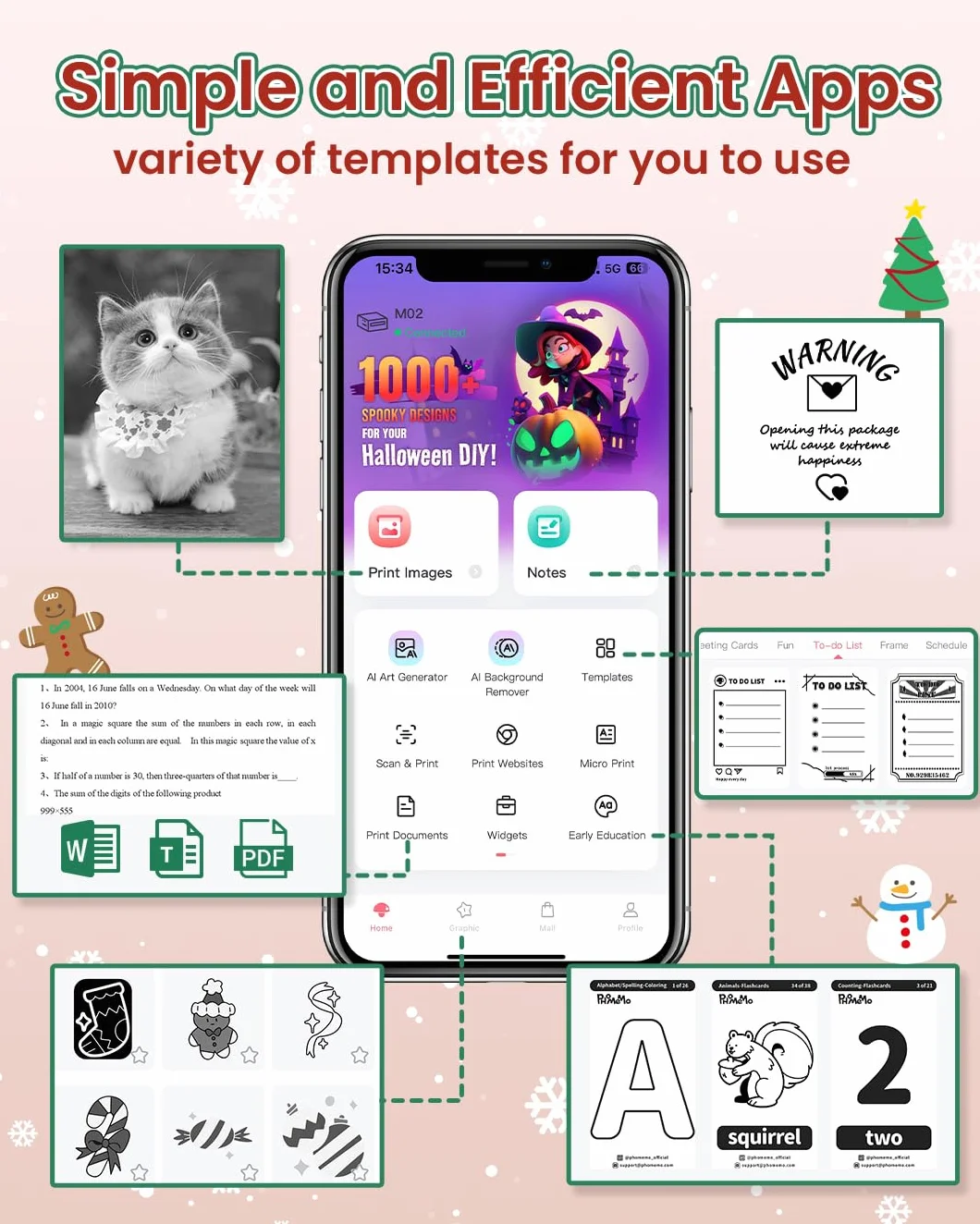 Phomemo M02 - Impresora térmica con 3 Rollos de Papel incluidos, compacta Impresora de Bolsillo inalámbrica para Viajes, Compatible con Android iPhone y iPad para Journal Children Daily Plan, Rosa