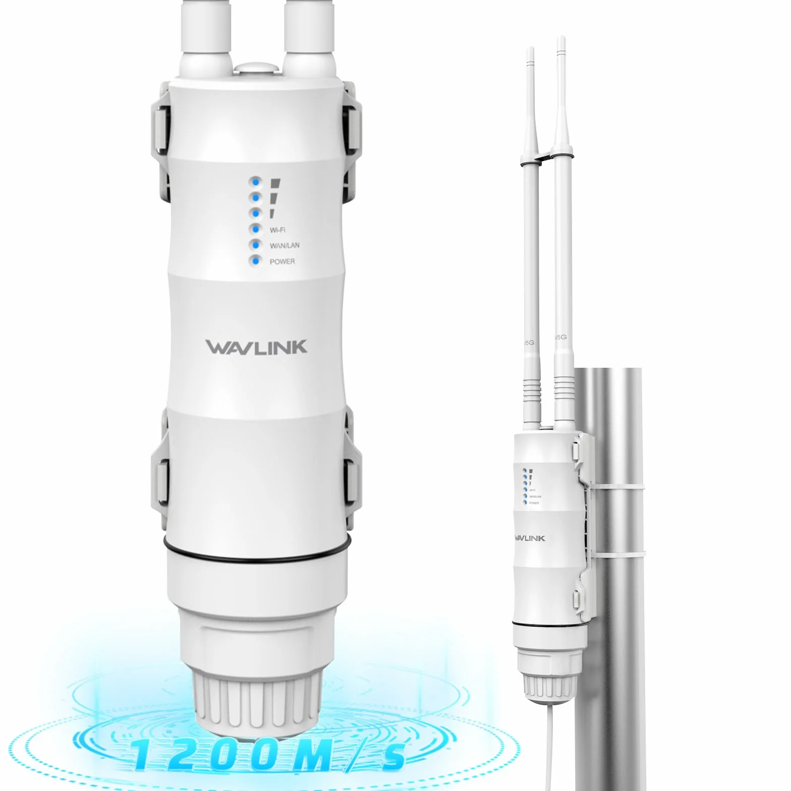 Repetidor WiFi Potente Exterior para Larga Distancia WAVLINK AC1200, Amplificador de Señal WiFi Exterior Doble Banda 2.4G + 5G, Outdoor WiFi Router Extender Access Point, Soporte PoE