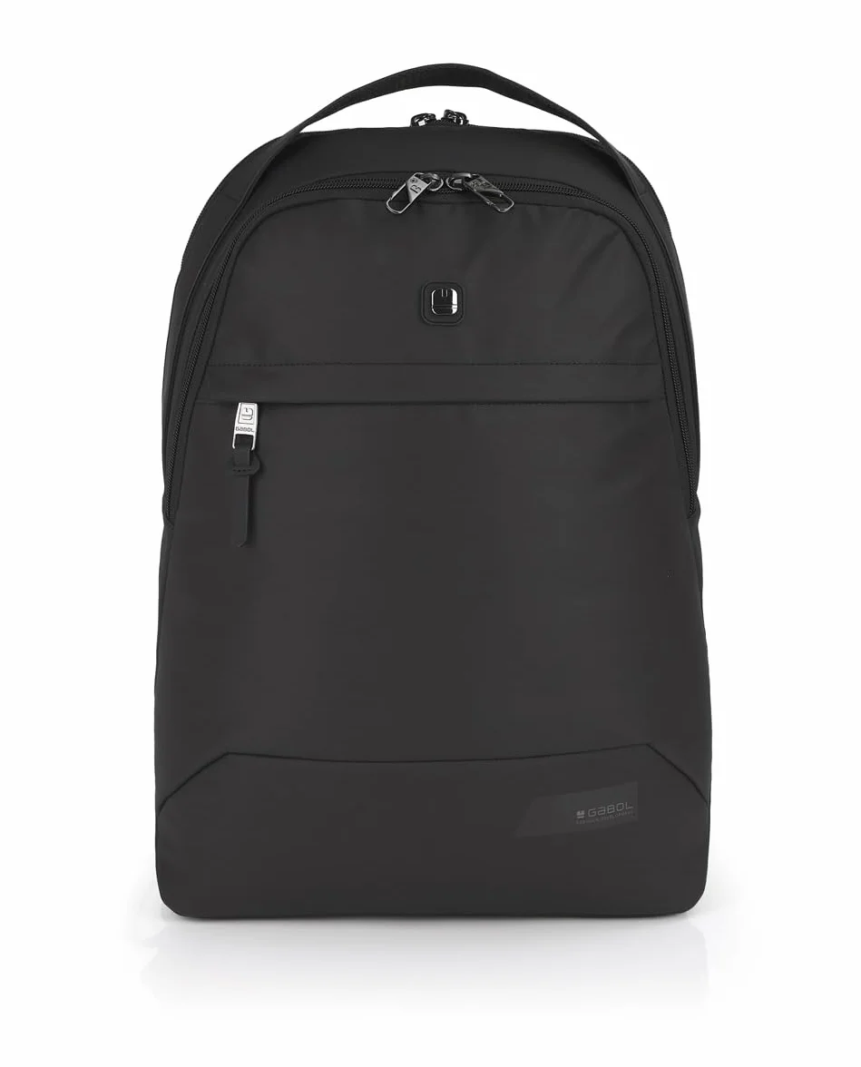 Gabol - Mochila para Portátil 15,6" Bonus 31x44x13 cm - Capacidad 15L - 2 Compartimentos, Acople a Maleta y Cierre de Seguridad - Diseño Español en Poliéster Resinado y Piel Sintética - Negro
