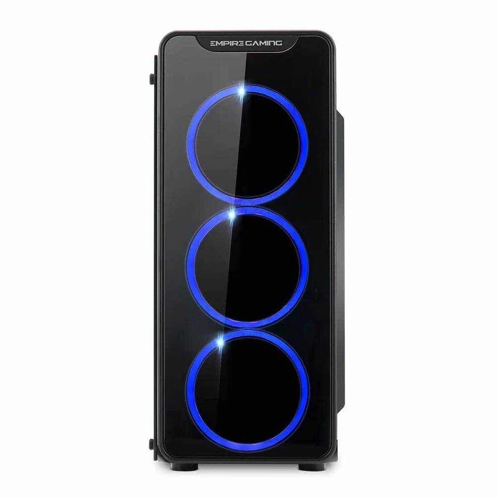 EMPIRE GAMING Warmachine - Caja PC Gamer –Torre Mediana ATX - 4 Ventiladores silenciosos - LED RGB Dual Ring: retroiluminación 11 Modos - Parte Delantera y Pared de Vidrio Templado