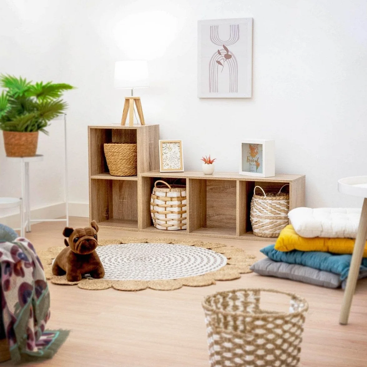 LOLAhome Estantería Cubo de Madera 3 Estantes 80 cm Natural