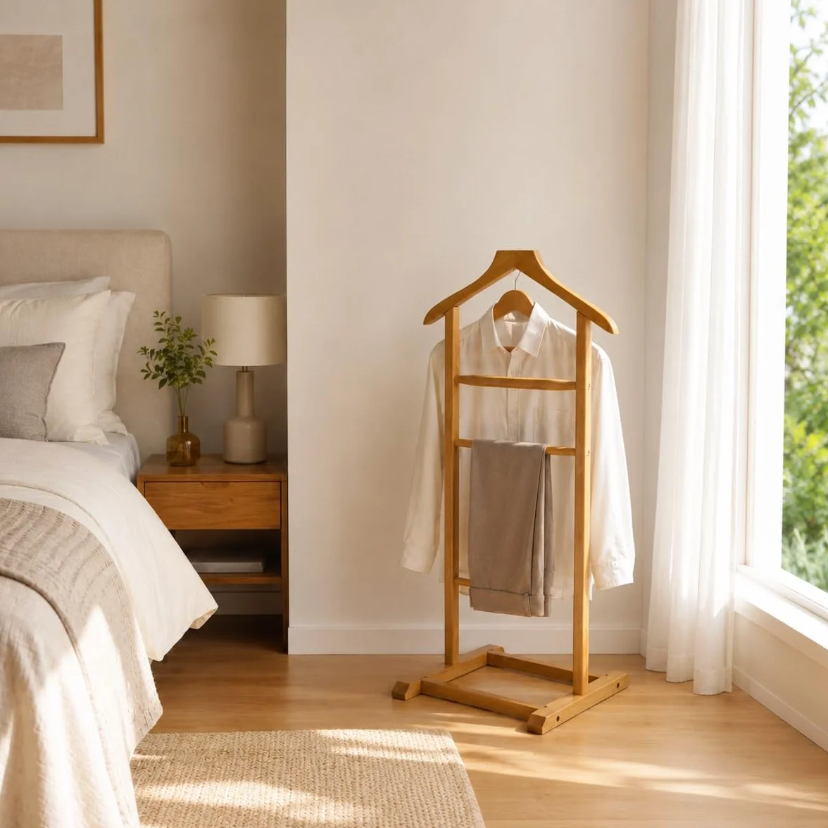 LOLAhome Perchero de pie madera álamo abedul 107 cm 3 barras colgar Beige