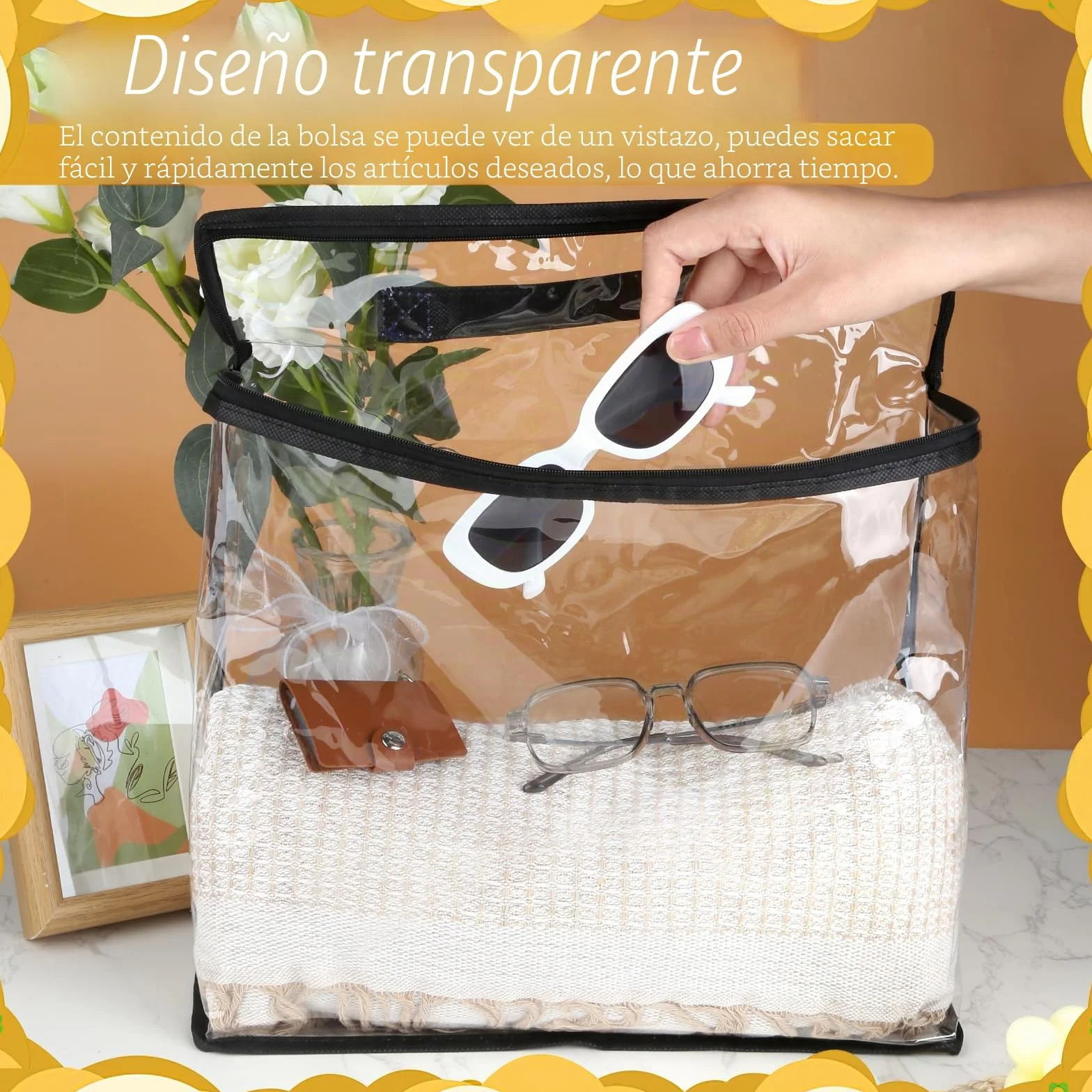 Bolsas grandes de almacenamiento para juguete, organizador PVC impermeable transparente con cremallera y asas