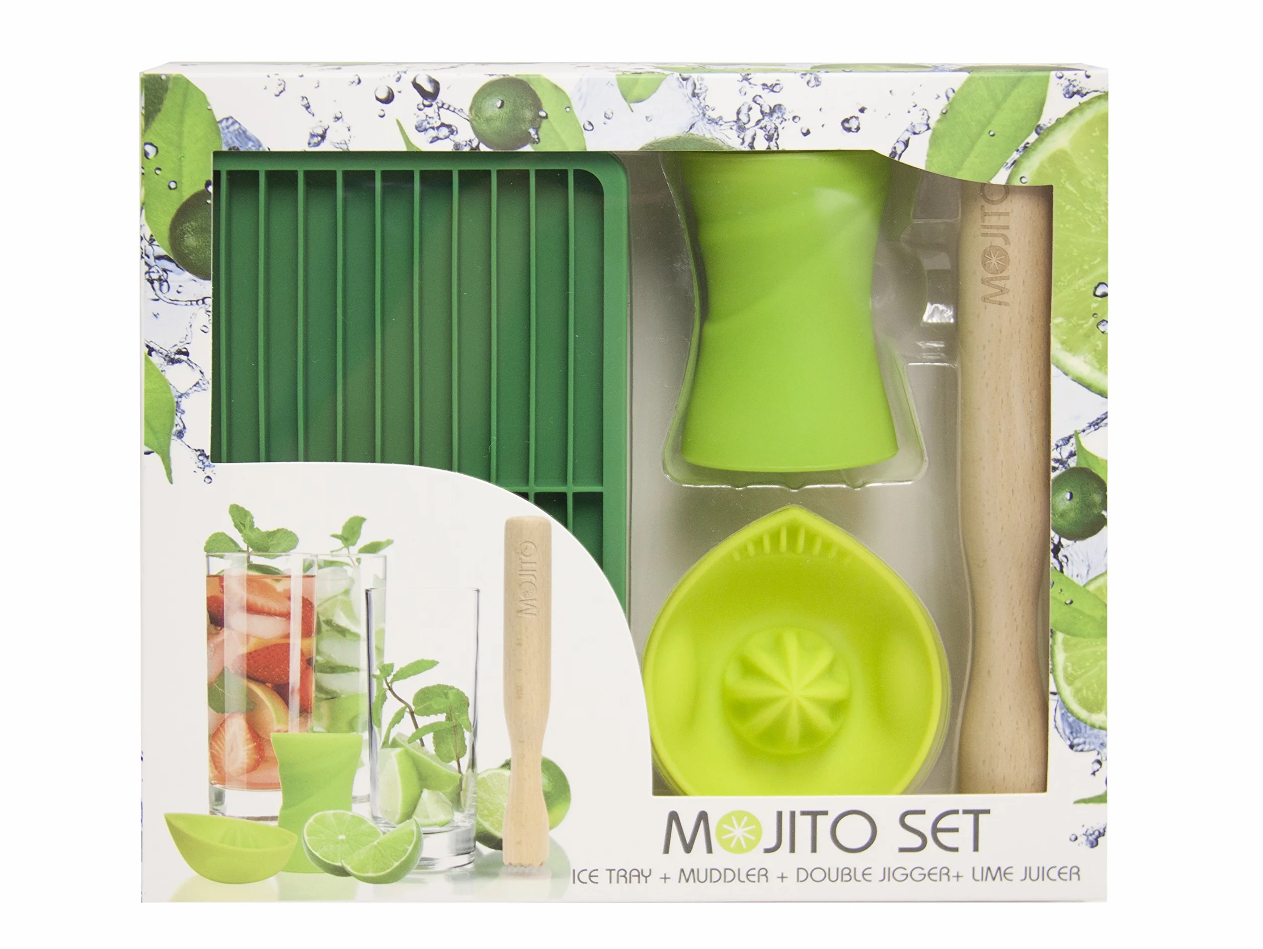 Mojito Kit Set de Fabricación de Cócteles Exprimidor Lima Doble Jigger Madera Muddler Molde Hielo
