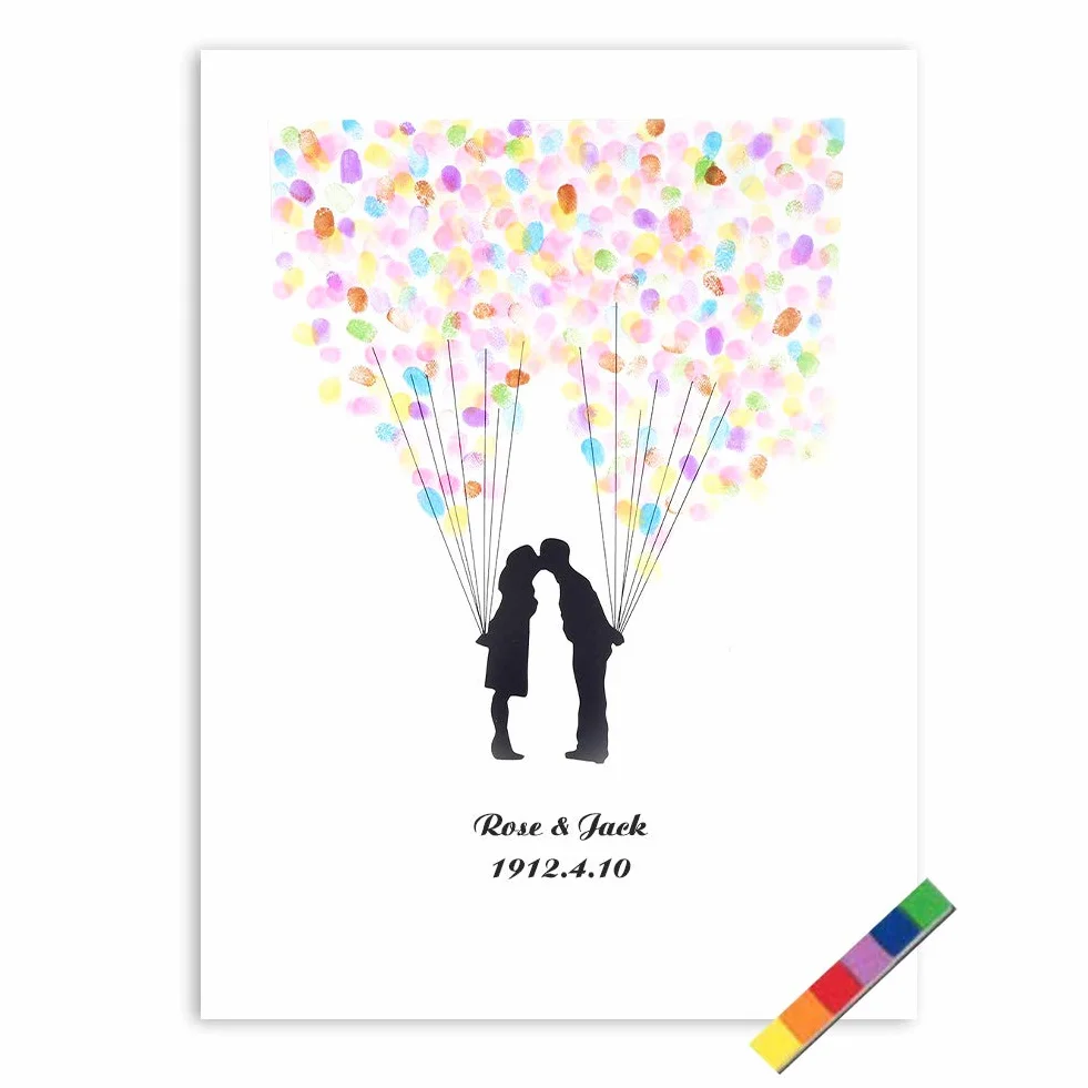 Kit Árbol de Huellas para Bodas con 6 Tintas + Marco para Cuadro, Libro de Firmas Nupcial 4 Diseños