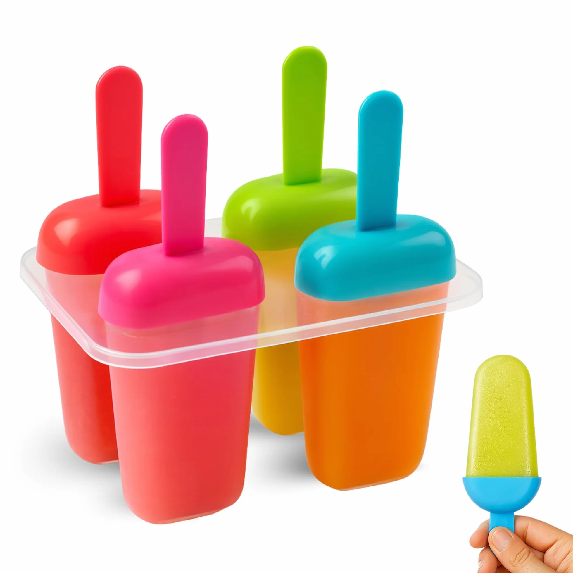 CHEFZOCO Molde Para Helados, Moldes para polos, Moldes para helados caseros, Moldes de verano, Moldes reutilizables para helados, Tamaño 15.5 cm, Reutilizable, Libre de BPA, Contiene 4 moldes