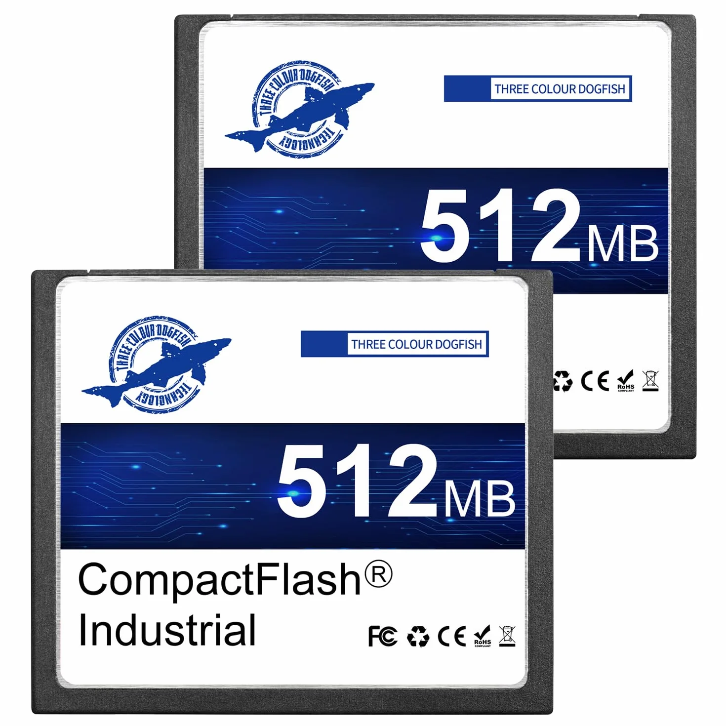 Dogfish 2 Pack 512MB Tarjeta de Memoria Compact Flash Industrial CF Memory Card Tipo I de Alto Rendimiento FAT16 para Equipos Industriales y Cámaras Digitales Antiguas