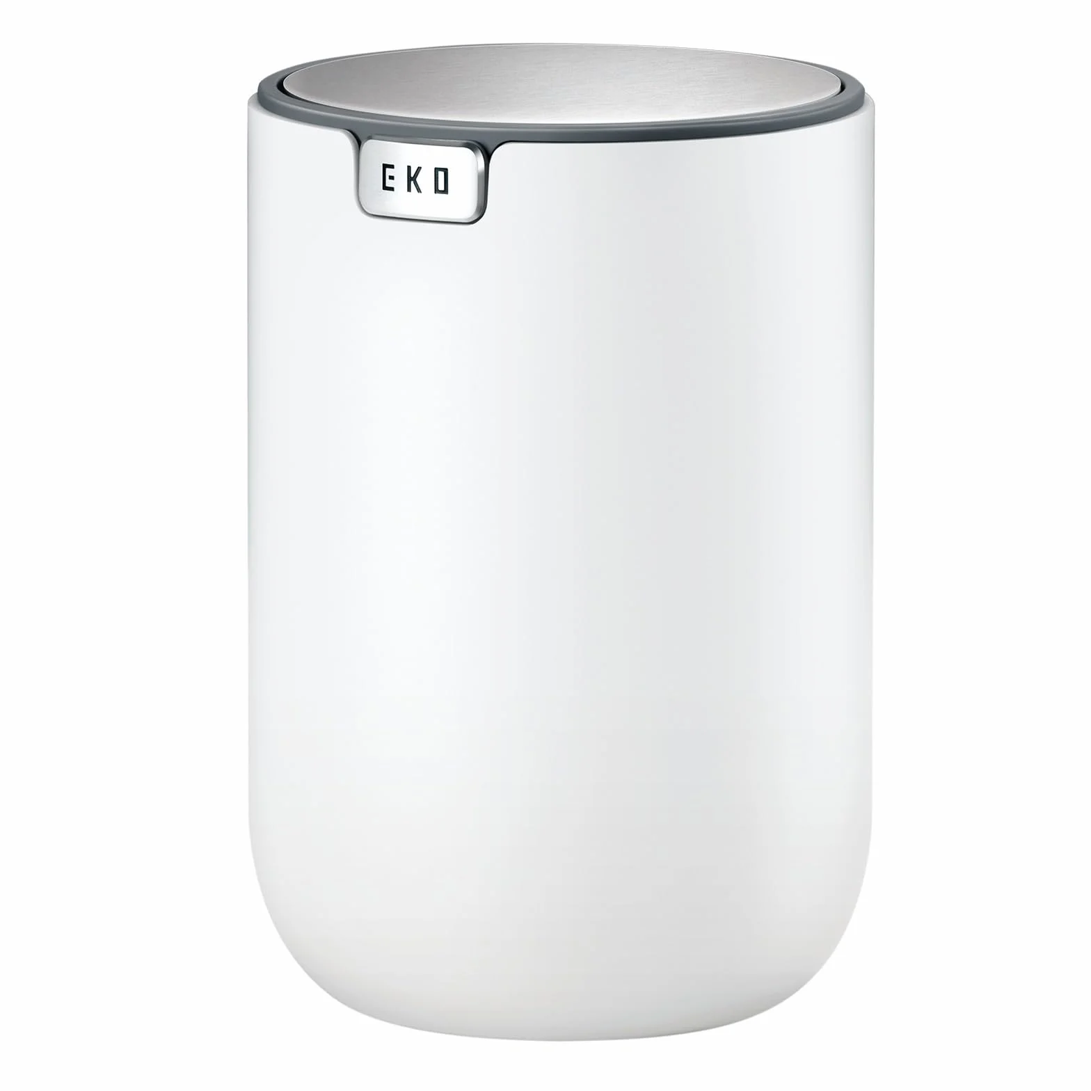 EKO - Minicubo de basura de escritorio con tapa abatible de 1,5 L y base pequeña y redonda para oficina, hogar, coche (blanco)