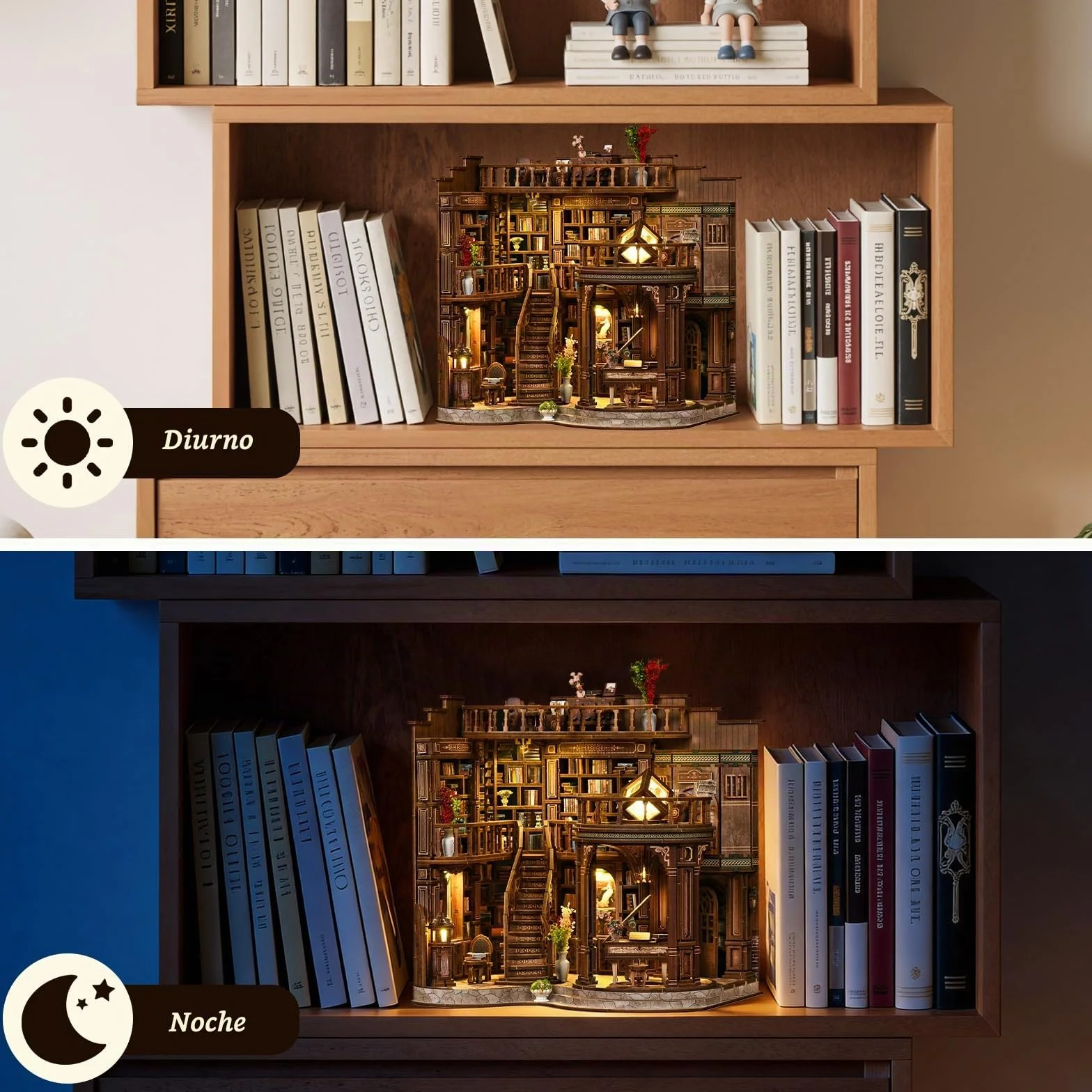 DIY Book Nook para Adultos, Wooden 3D Mini Casa de Madera con Luces LED, Nivel 5