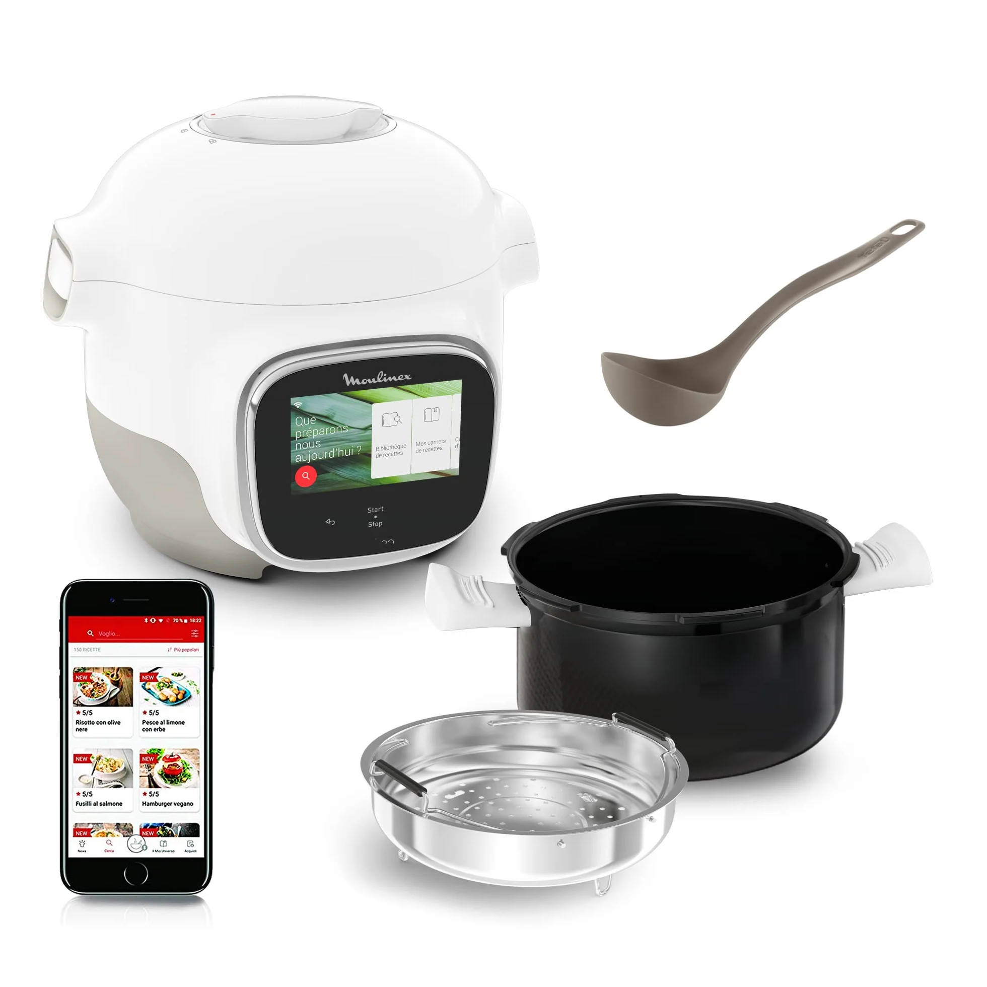 Moulinex Cookeo Touch Wifi Mini Multicooker 3L 100 recetas integradas Wifi pantalla táctil YY5132FB Blanco