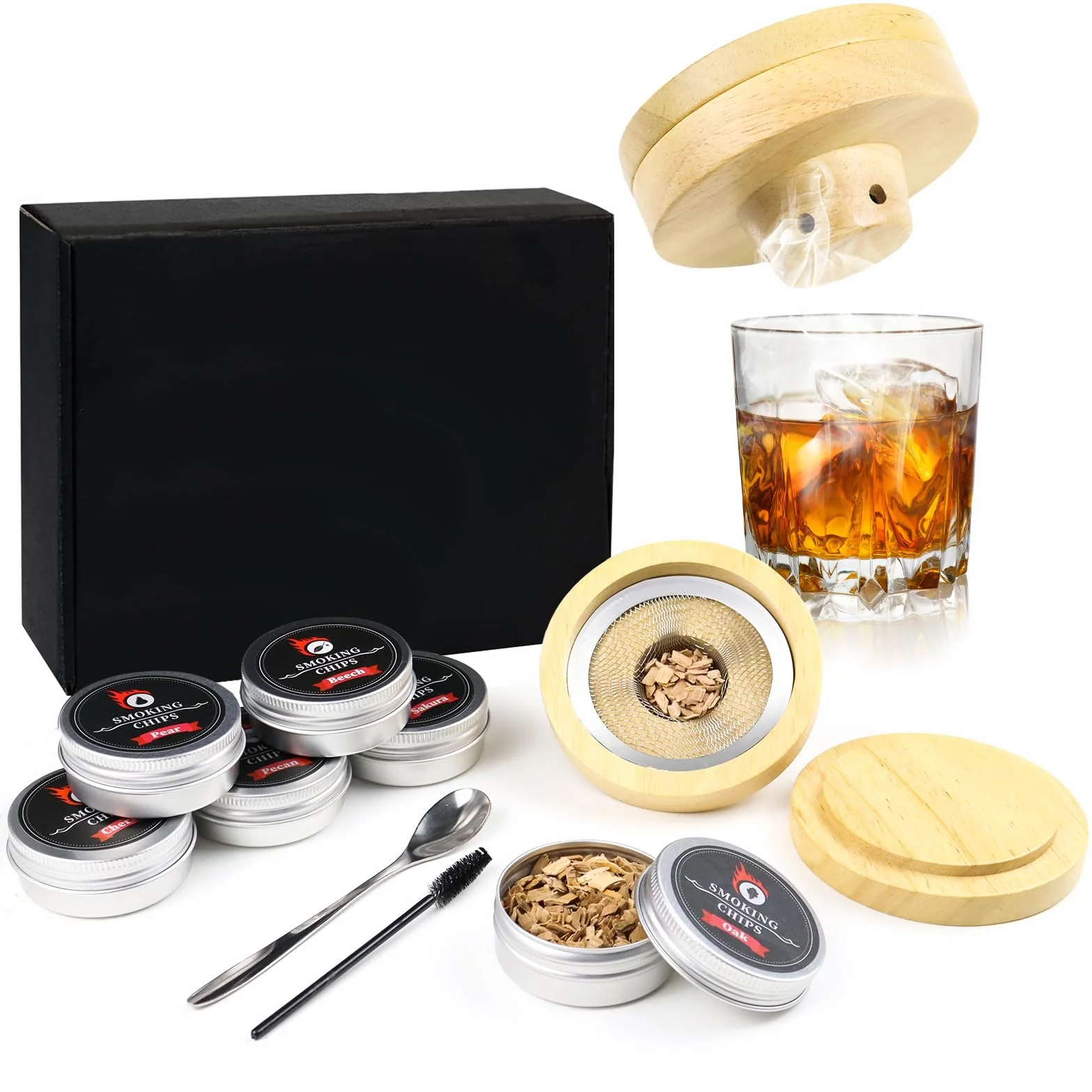 Kit Ahumador para Cócteles con 6 Virutas de Madera, Accesorios para Whisky