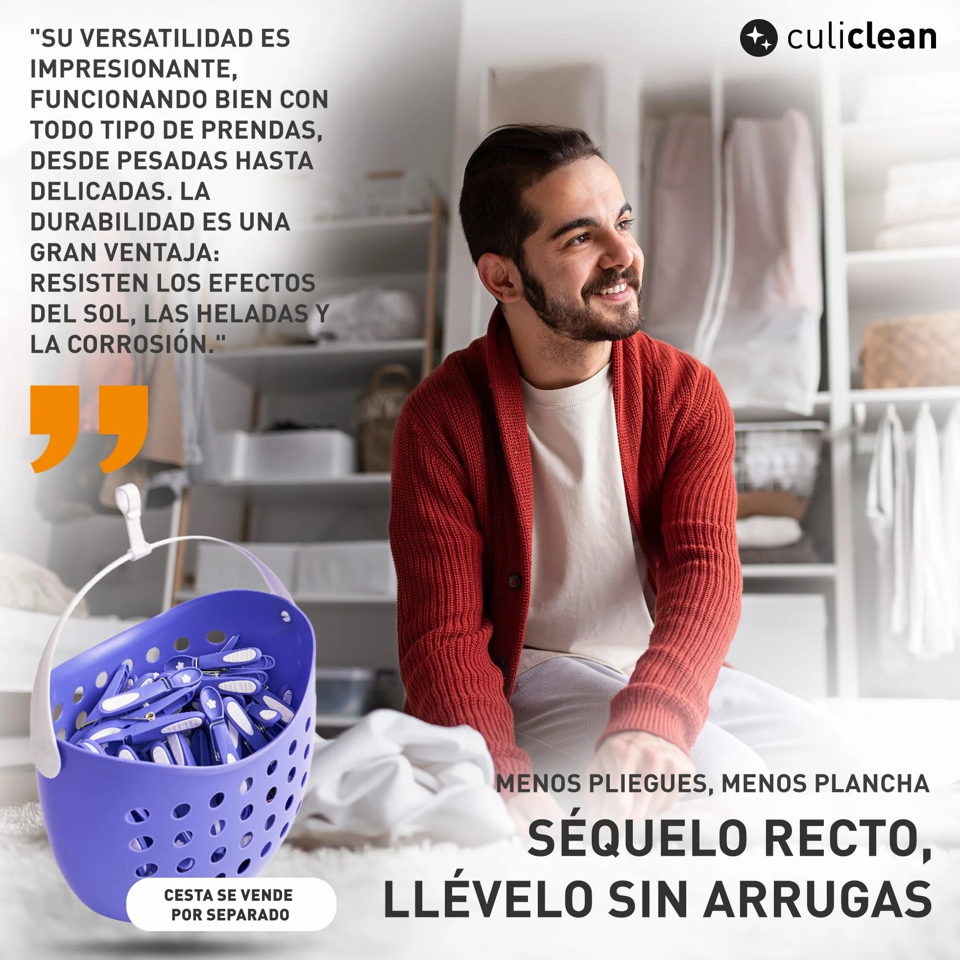 Culiclean Pinzas Ropa Fuertes 48 Pinzas Plástico Resistente BPA-Free Fabricado en Francia