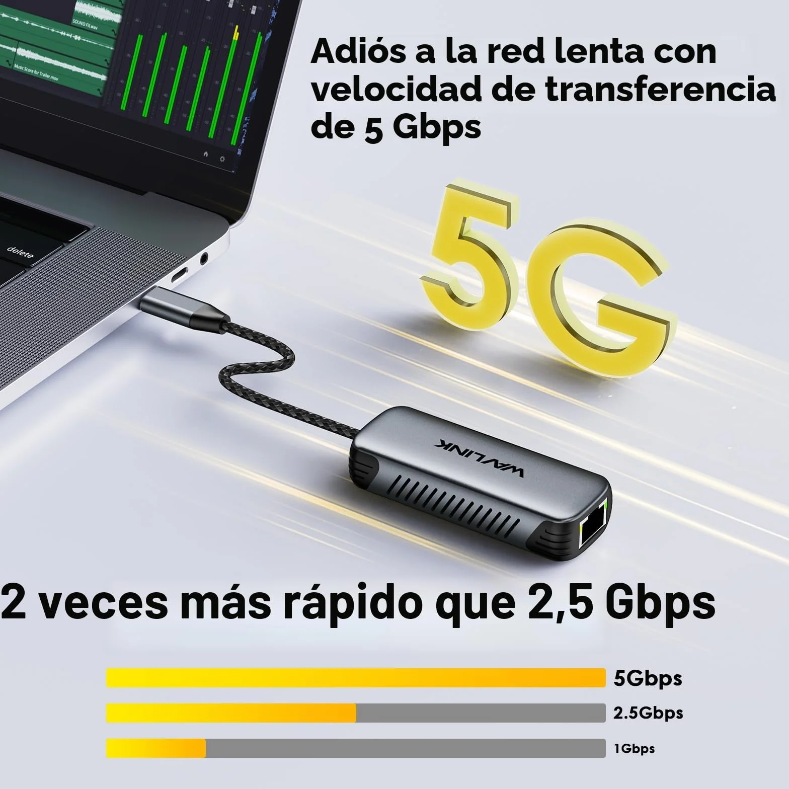 WAVLINK USB C to Ethernet Adapter with 95W PD, Gigabit 5Gbps Ethernet to USB C RJ45 Adapter Compatible with Laptop, Win 10/11, Mac OS 11 o Posterior, Linux.