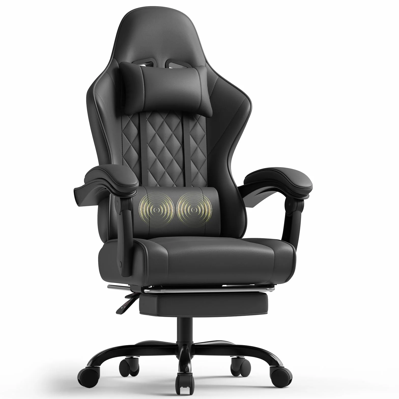 TRIUMPHKEY Silla Gaming Ergonómica con Masajeador, Reclinable 90-150°, 150 kg, Negro