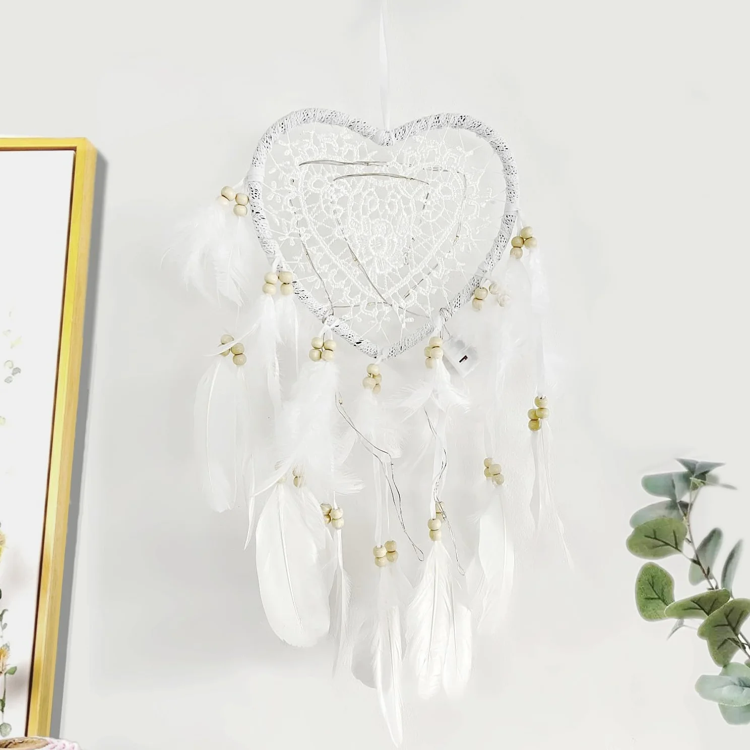 Atrapasueños de encaje con corazón luminoso para niñas y mujeres decoración de habitación de bebé
