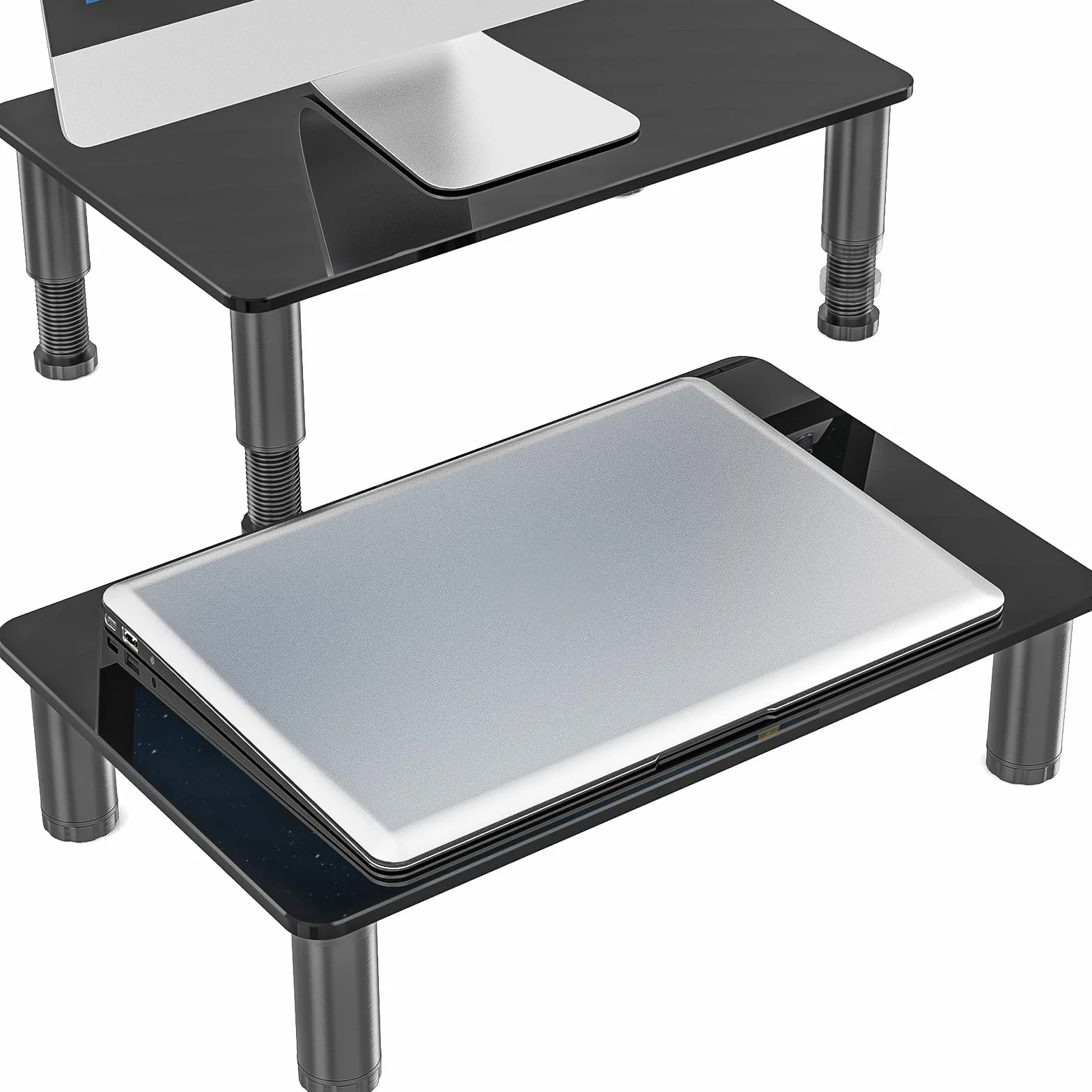 Hemudu 2 Soporte Monitor Escritorio, Elevador Monitor con Altura Ajustable, Soporte Mesa Monitor para Pantalla Plana LCD LED TV, Portátil/Ordenador/Xbox One, 38X24X8.6cm, Elevador TV Max Peso 40kg