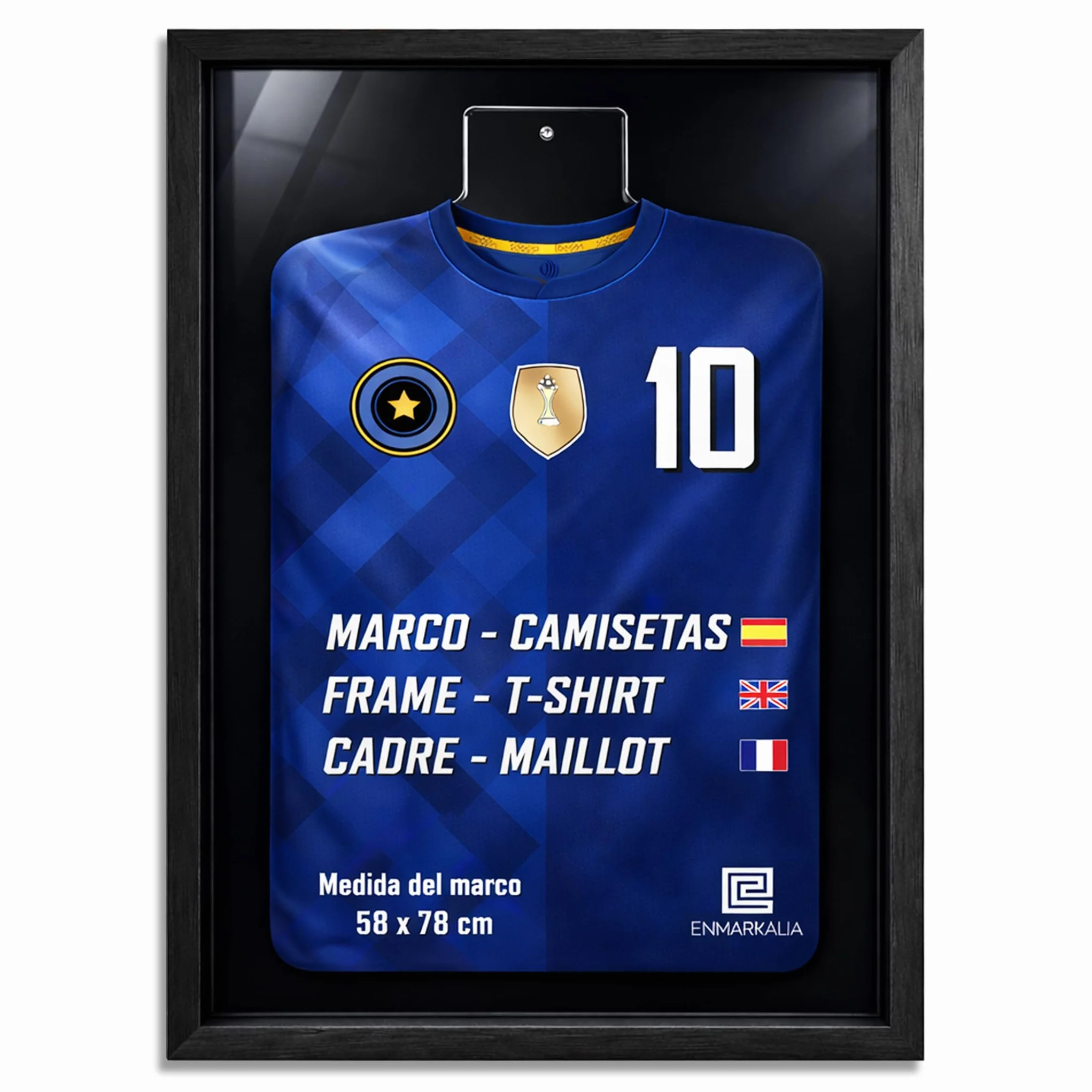 Marco para Camiseta de Fútbol 58x78 cm con soporte de Metacrilato Negro fondo negro
