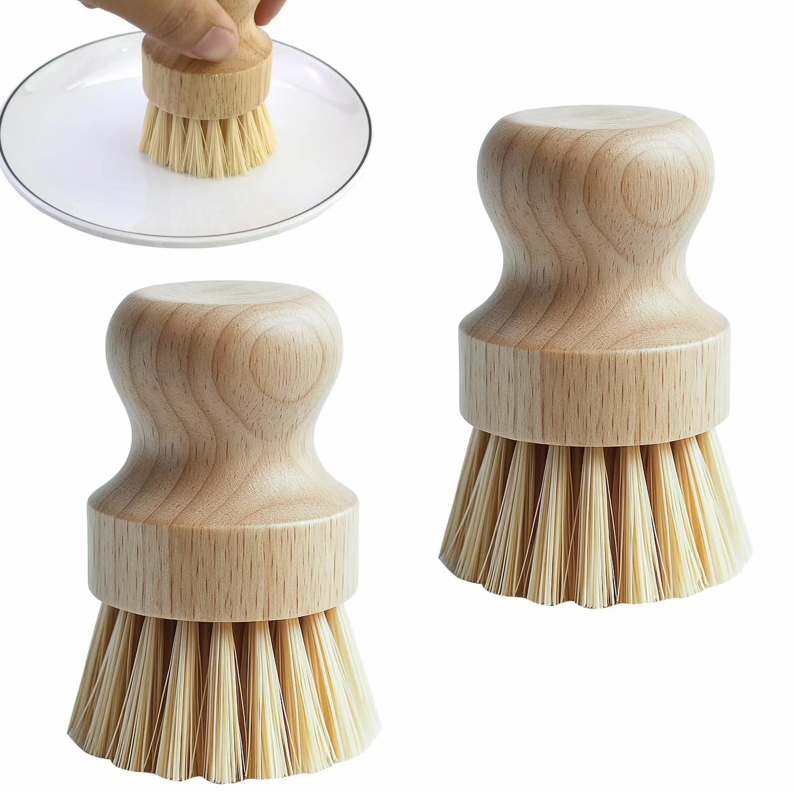2 Piezas Madera Cepillo para Verduras, Cepillo de Cocina de Madera con bambú,Cepillo Fregar Platos para champiñones,Lavar los Platos
