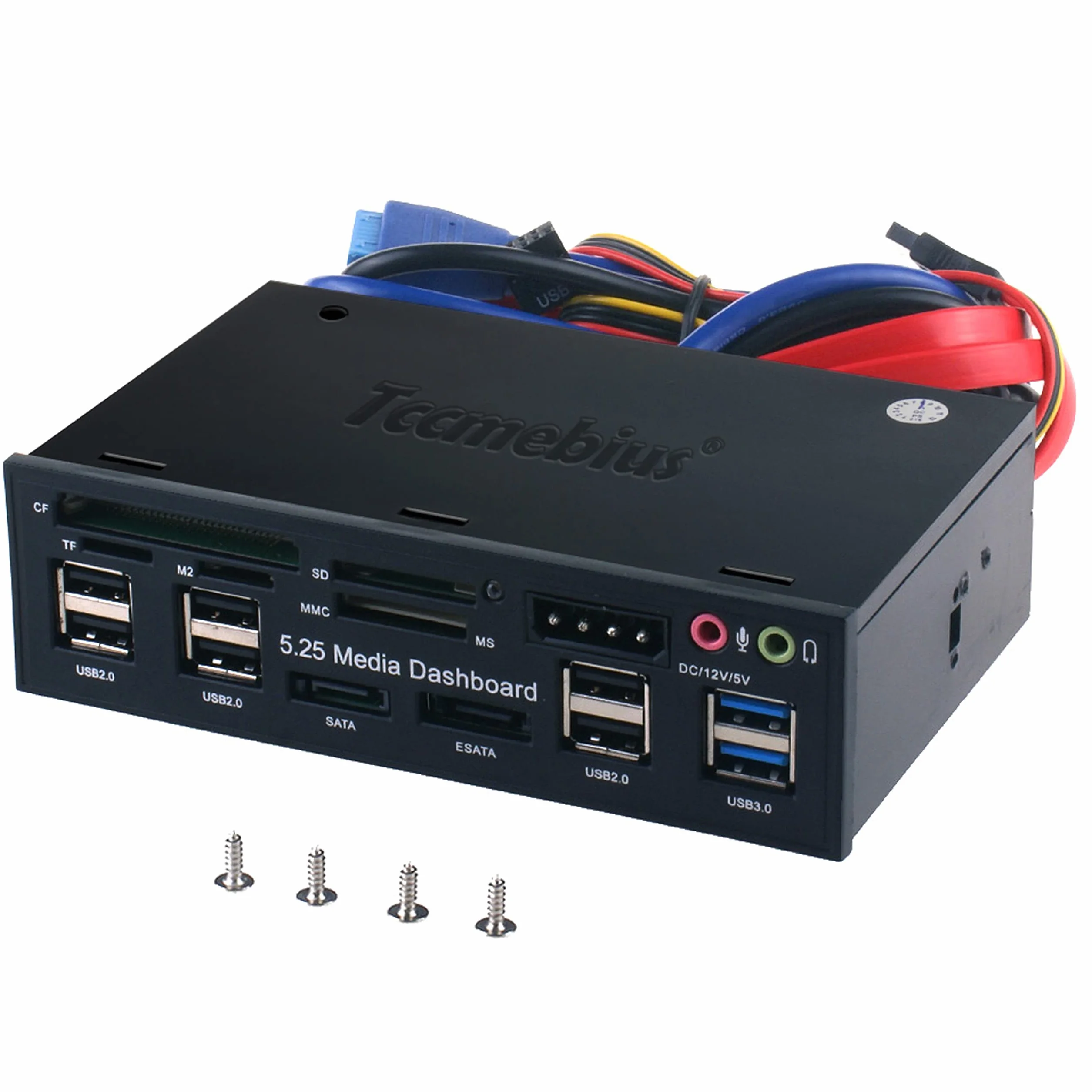 TCC-QL5E 5.25 Pulgadas PC Multifunción Salpicadero Medios de Comunicación Panel Frontal, con SATA e-SATA USB 2.0 3.0 Hub Audio Puertos y 5-en-1 Lector de Tarjetas (SD/MMC/CF/MS/TF/M2)