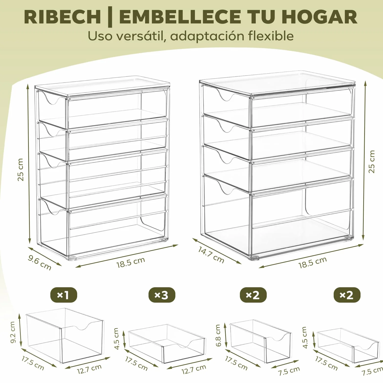 Organizador de Escritorio 8 Piezas Cajas de Almacenamiento Transparentes Apilables con Cajones