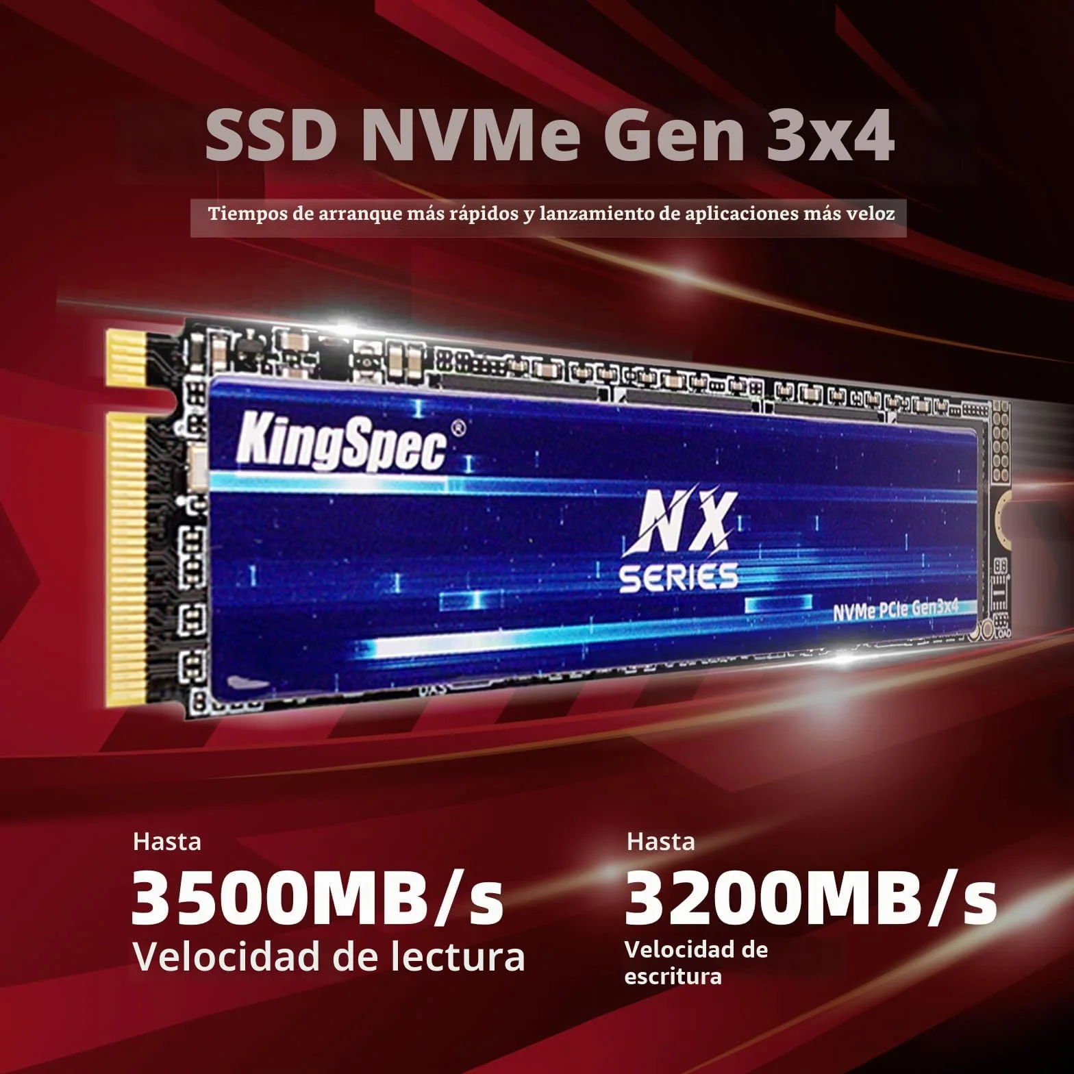 Kingspec NX Series Gen3x4 NVMe M.2 SSD de 1TB, hasta 3500 MB/s, Unidad Interna de Estado sólido 3D NAND Flash M2 2280, para Escritorio y portátil