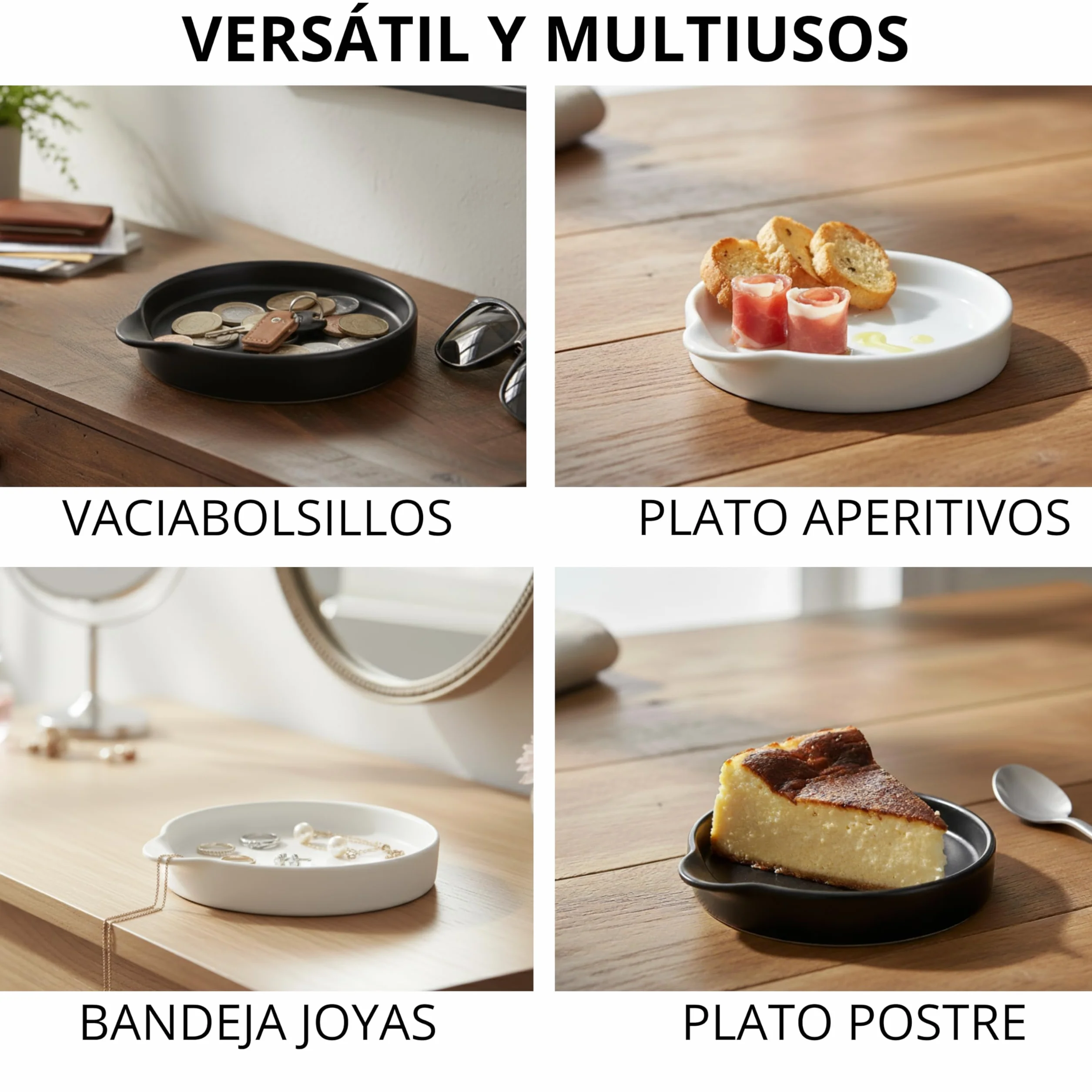 Soporte para Utensilios de Cocina CURVE, Cucharas de Cerámica, Plato Multiusos Ø 15.5 cm, Negro Mate