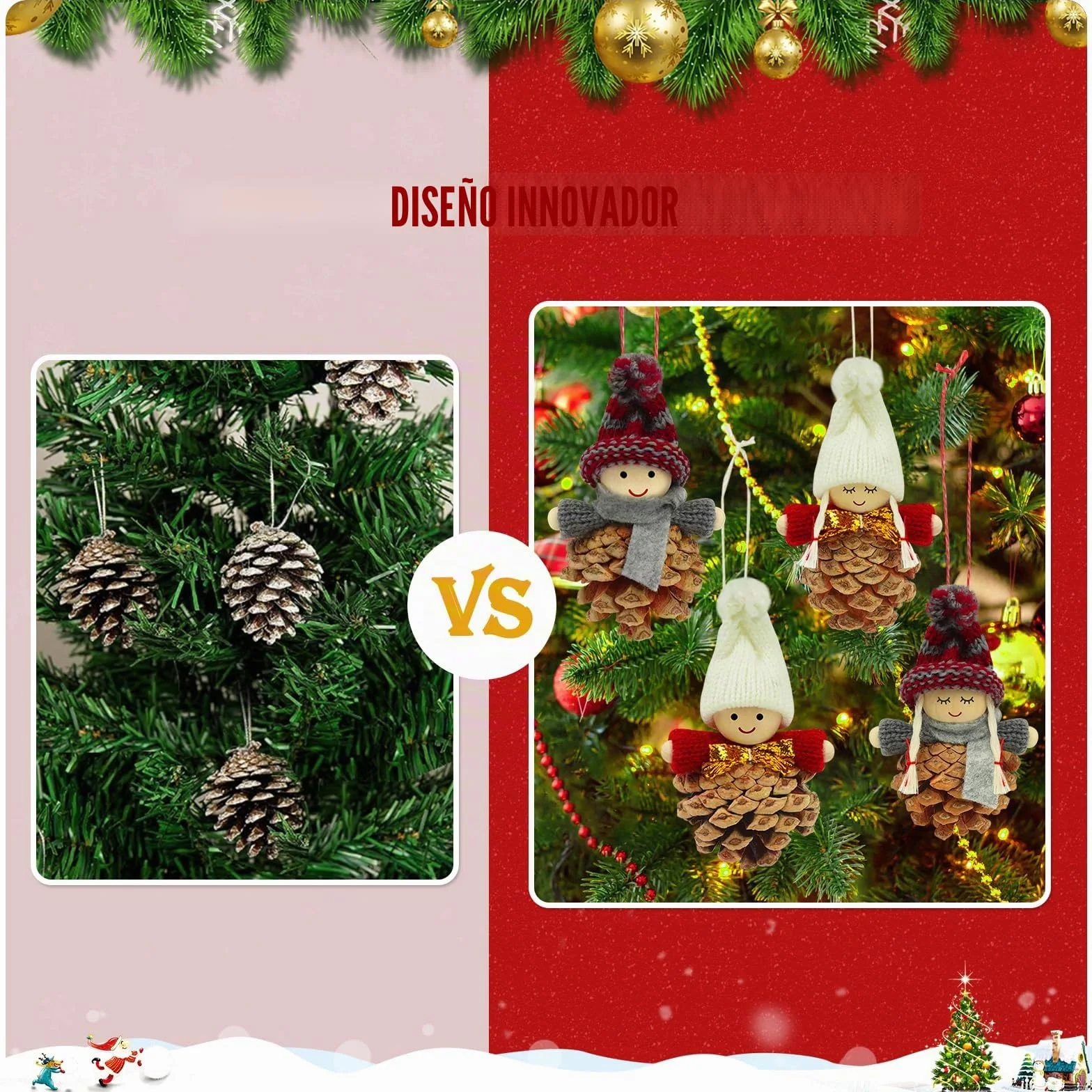 Adornos Navidad Madera 8 Piezas Elfo Gnomos Piñas Navideños Papa Noel Decoracion