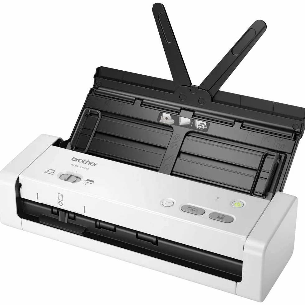 Brother ADS1200, Escáner departamental compacto con ADF y ranura para tarjetas, escaneado a doble cara automático y alimentación por USB, cable no incluido