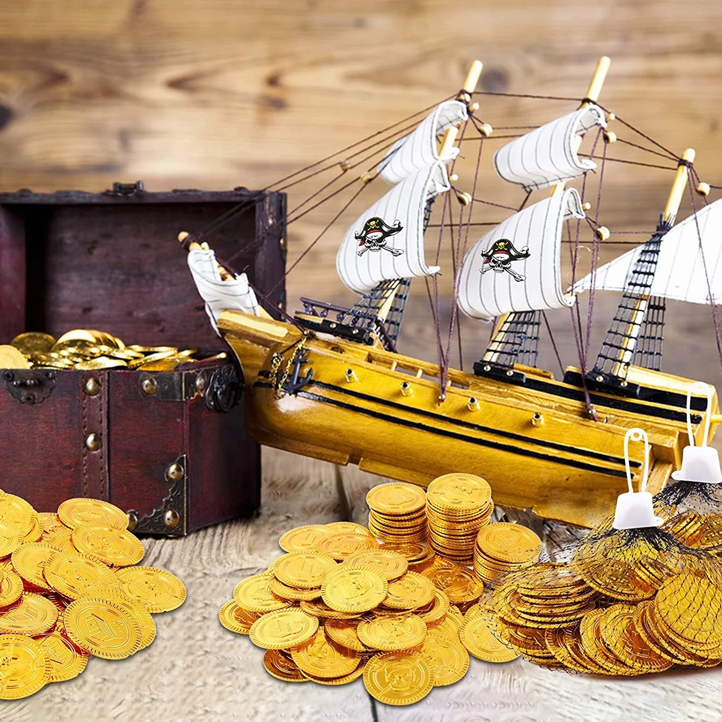 Monedas Oro de Plástico Piratas 100 Piezas para Fiestas Temáticas