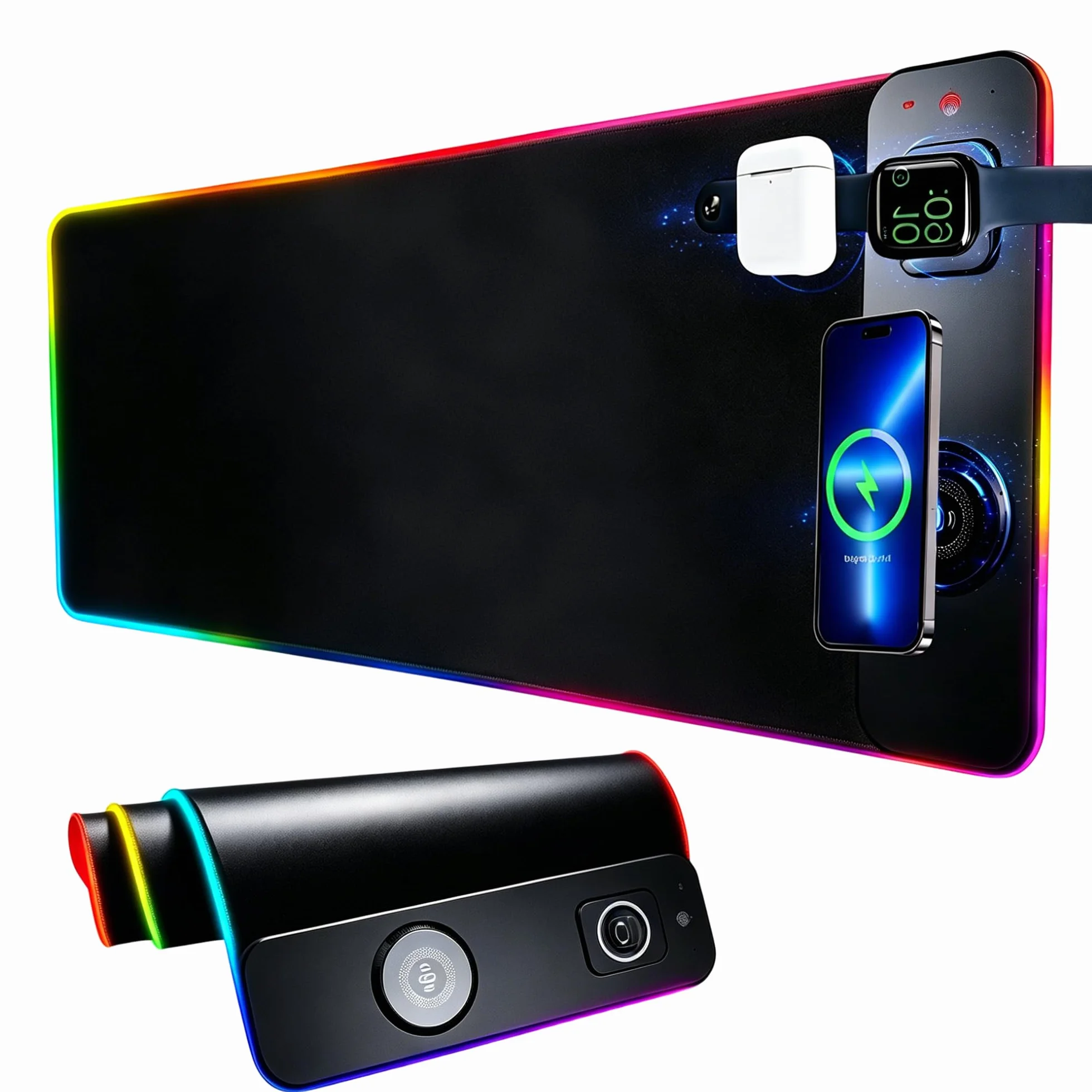 RGB Gaming Mauspad 15W Almohadilla de Escritorio LED Grande con Cargador Inalámbrico para el Teclado Computer PC Gamer Desk 800x300mm