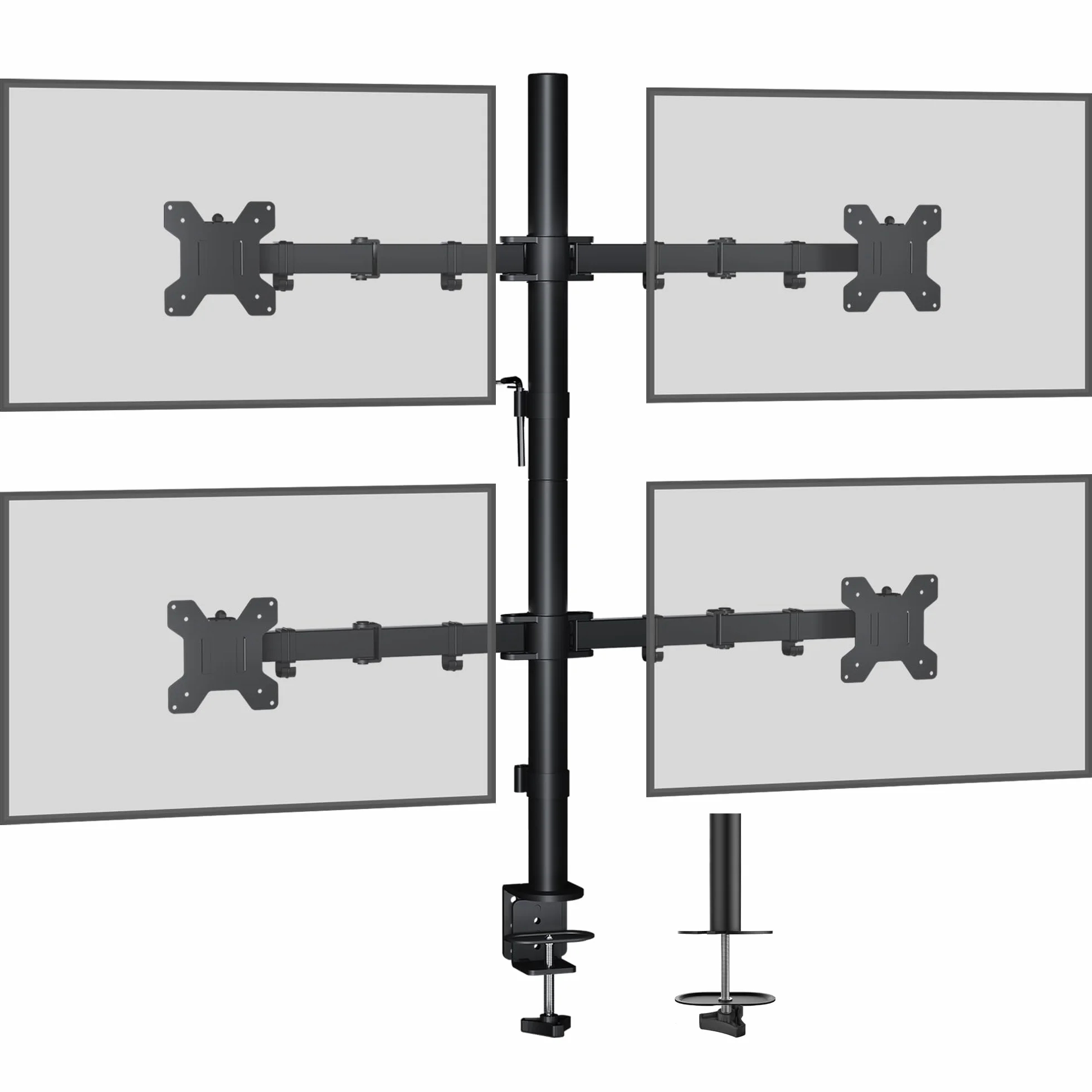 BONTEC Soporte Monitor para 4 Monitores de 13-27 Pulgadas LED/LCD, Soporte para Mesa con Peso Máximo 10KG de Cada Brazo, Giro de 360° y Rotación de 180°, Altura Ajustable, VESA 75x75/100x100, Negro