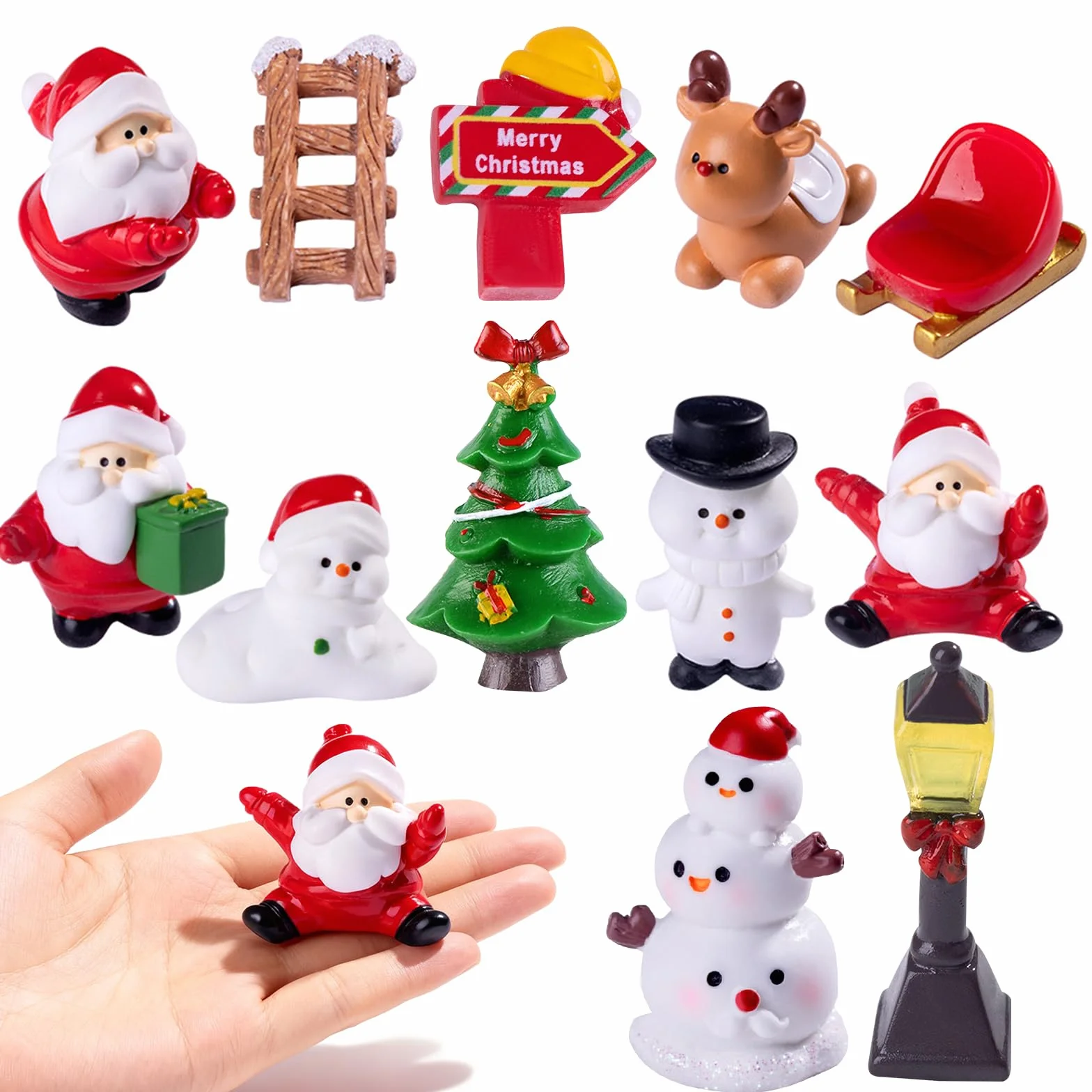Figuras Navideñas de Resina Set de 12 - Mini Decoración Navidad para Casa