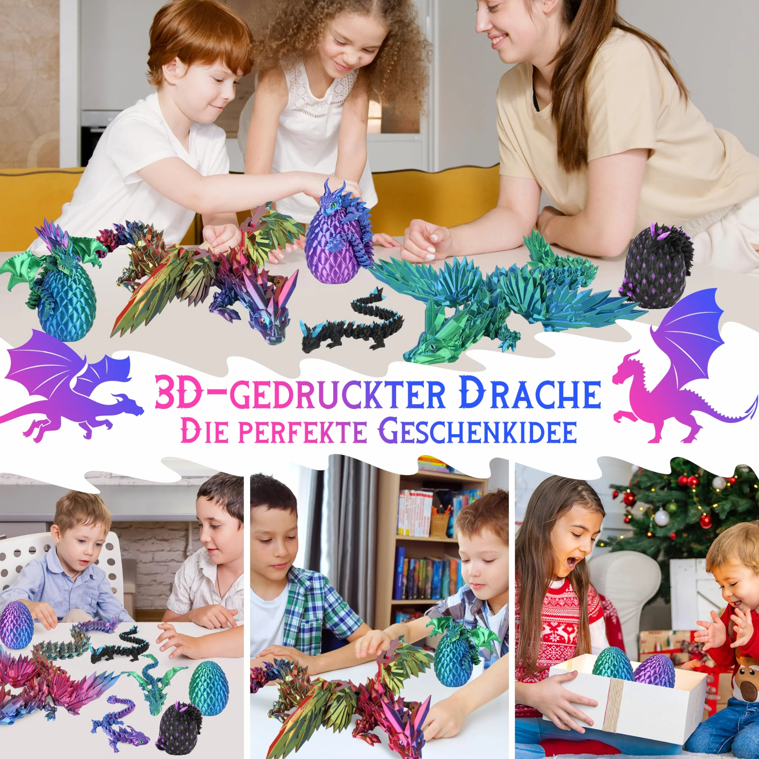 Dragón Impreso en 3D 60cm Articulado Flexible Alado Decoración Hogar Juguete Escritorio Navidad Easter Cumpleaños